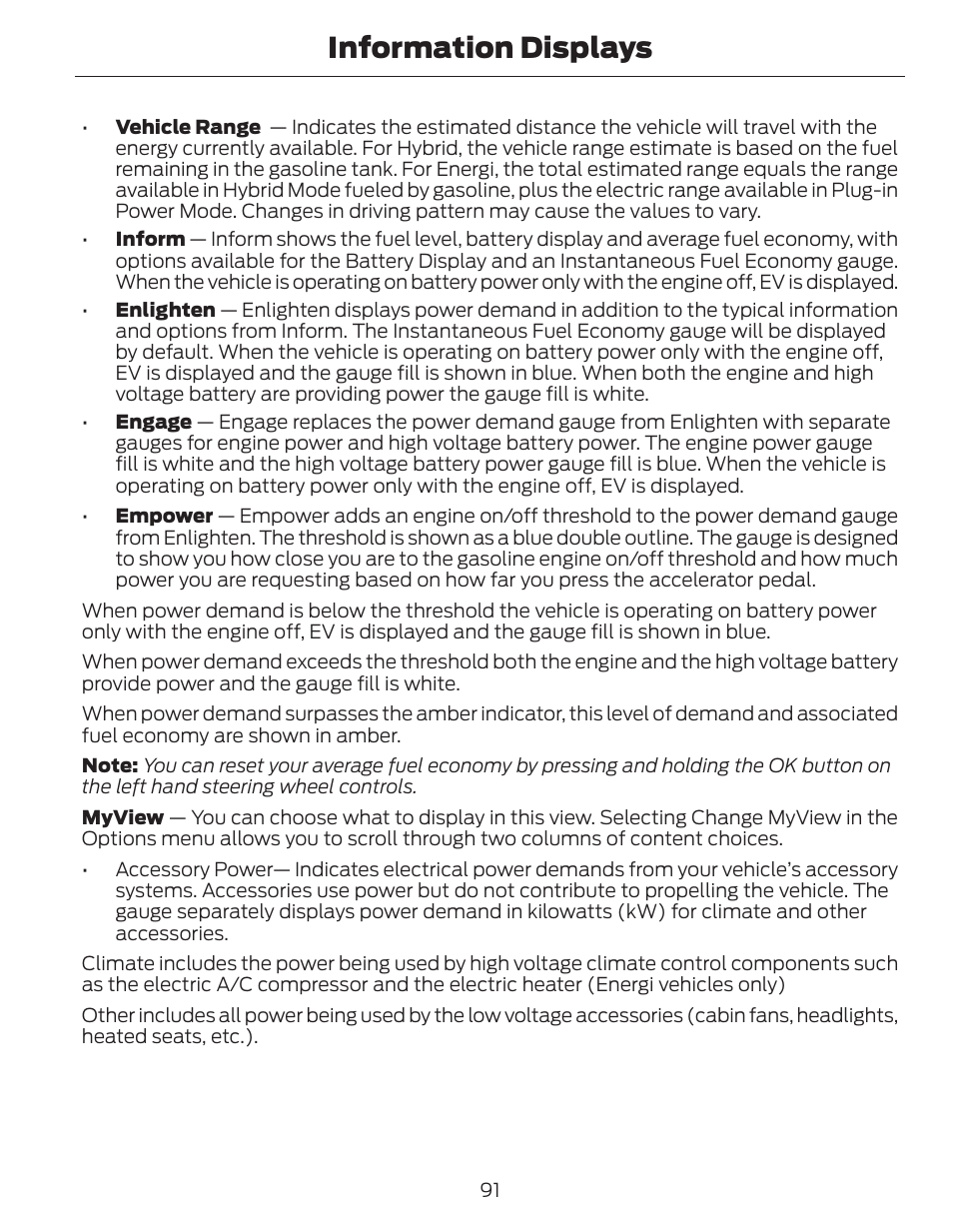 Information displays | FORD 2014 Fusion Hybrid v.1 User Manual | Page 94 / 473