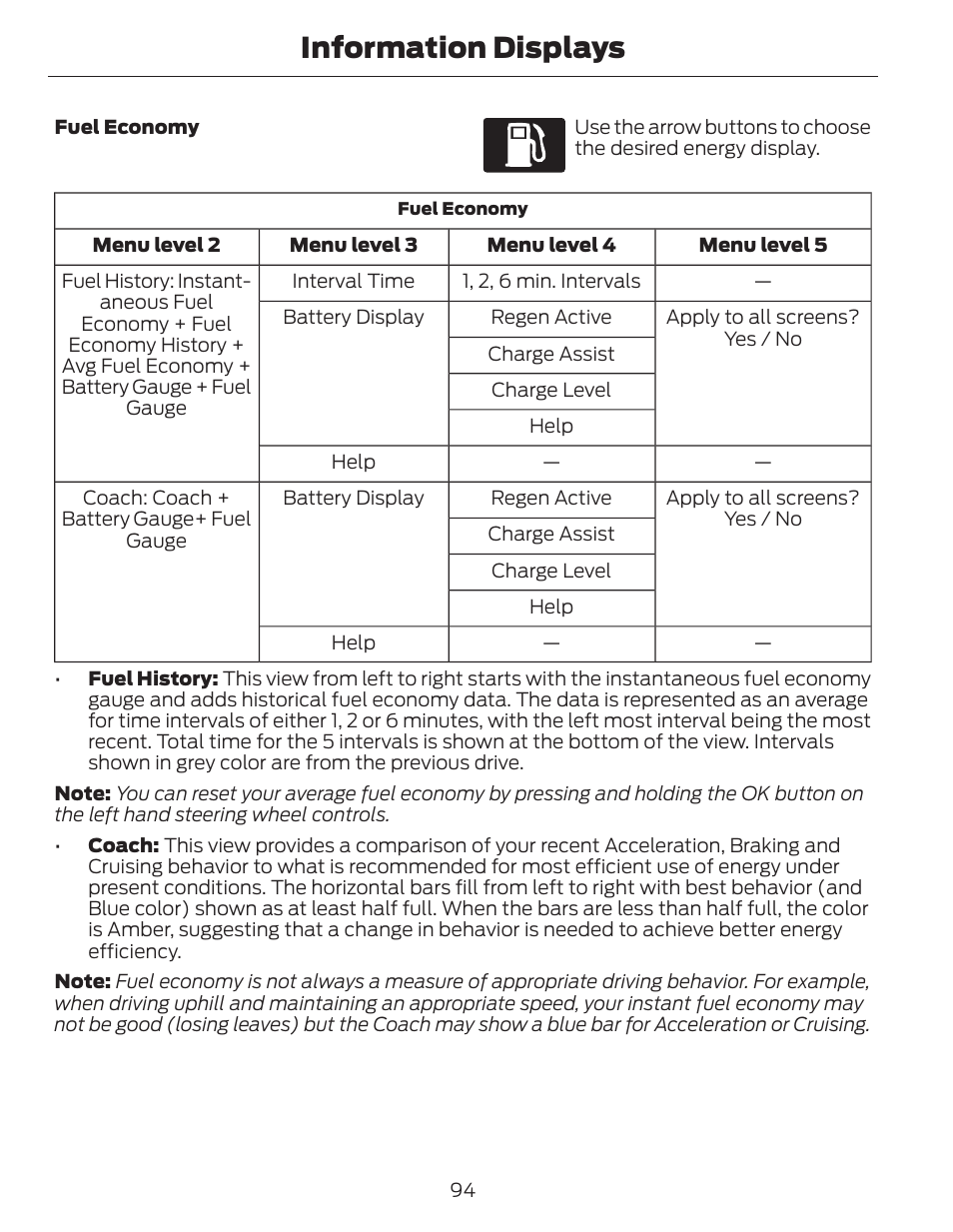 Information displays | FORD 2014 Fusion Hybrid v.1 User Manual | Page 97 / 473
