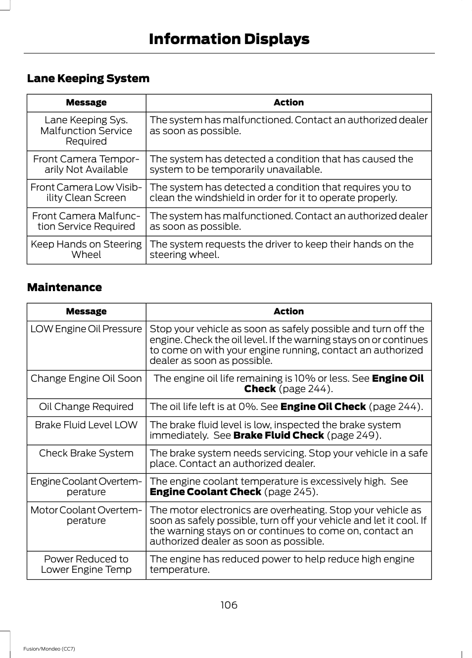 Information displays | FORD 2014 Fusion Hybrid v.2 User Manual | Page 109 / 478