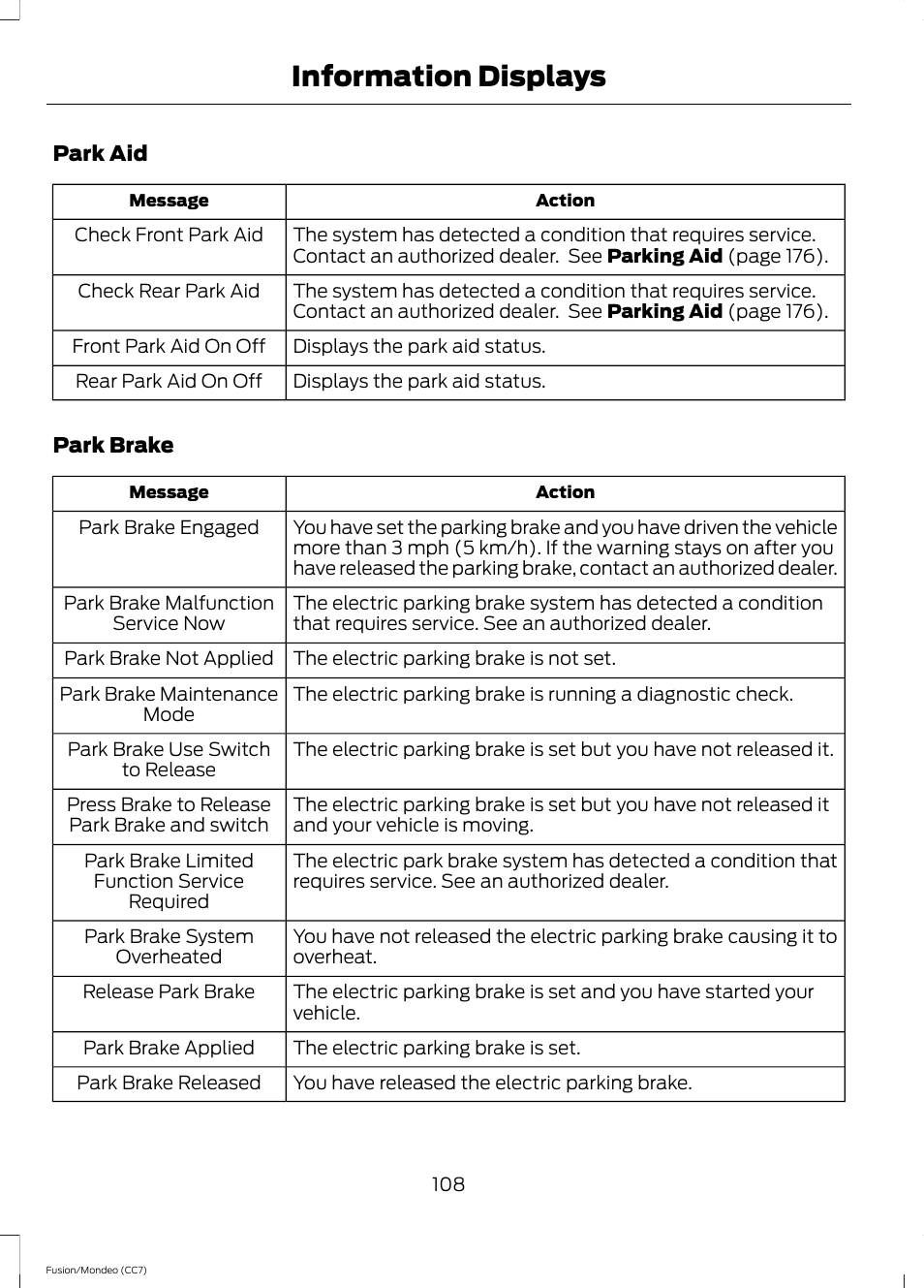 Information displays | FORD 2014 Fusion Hybrid v.2 User Manual | Page 111 / 478