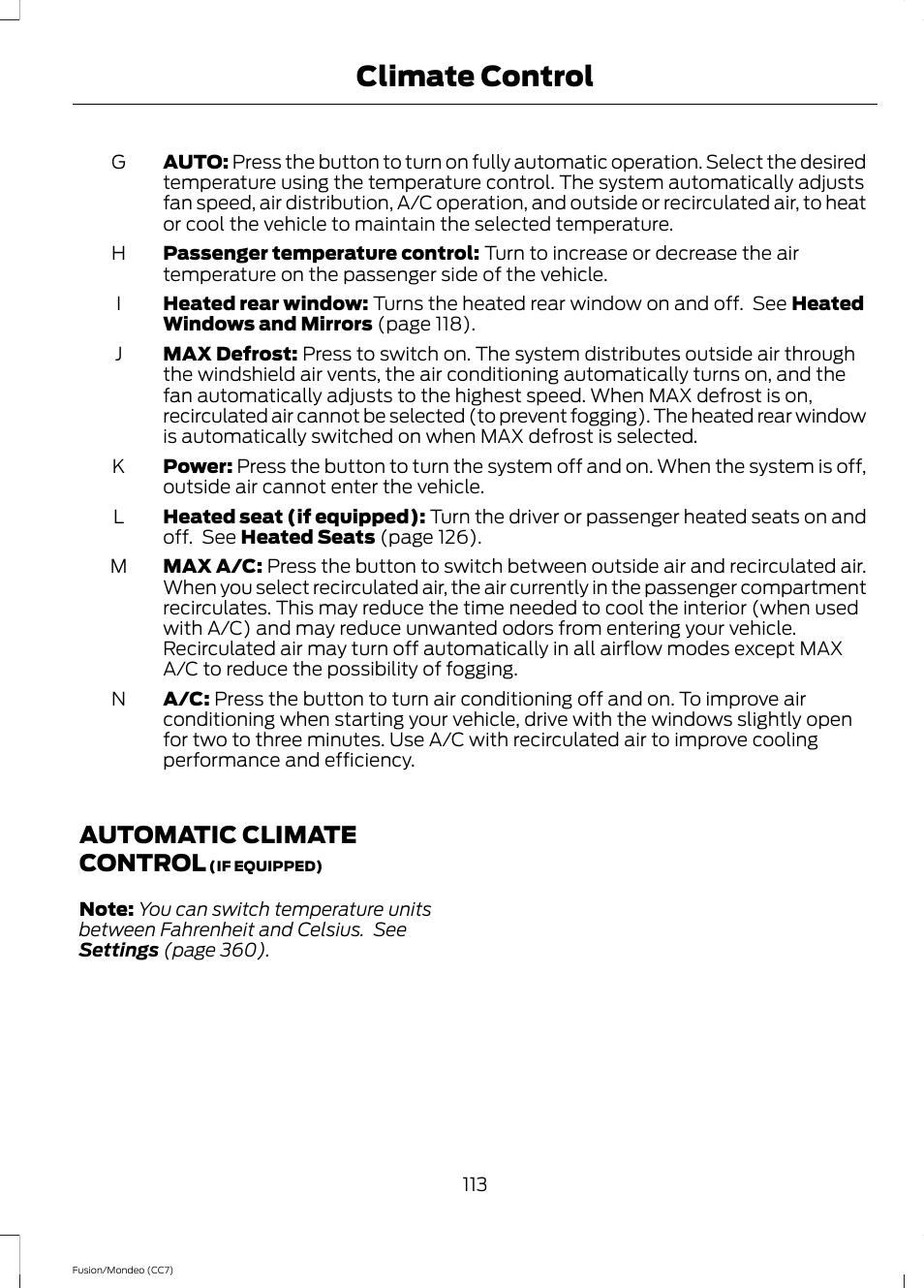 Automatic climate control, Climate control | FORD 2014 Fusion Hybrid v.2 User Manual | Page 116 / 478