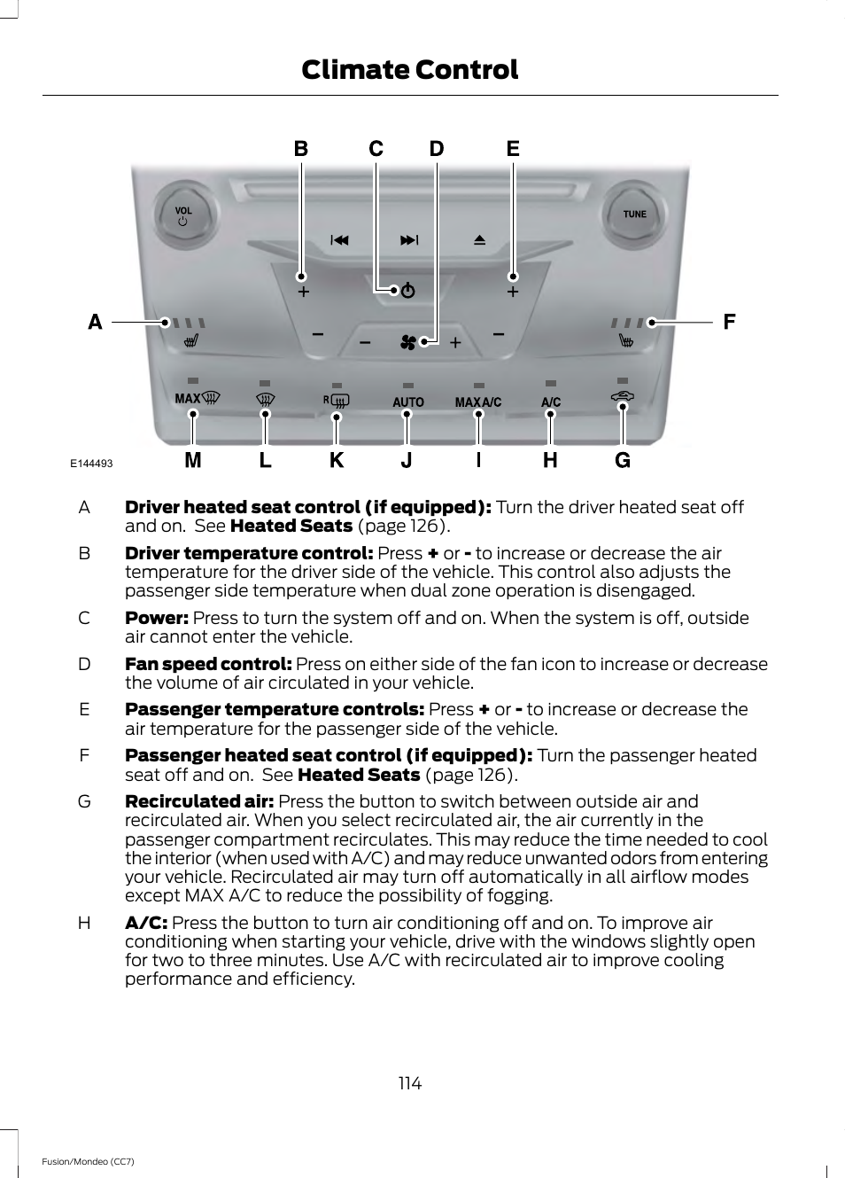 Climate control | FORD 2014 Fusion Hybrid v.2 User Manual | Page 117 / 478