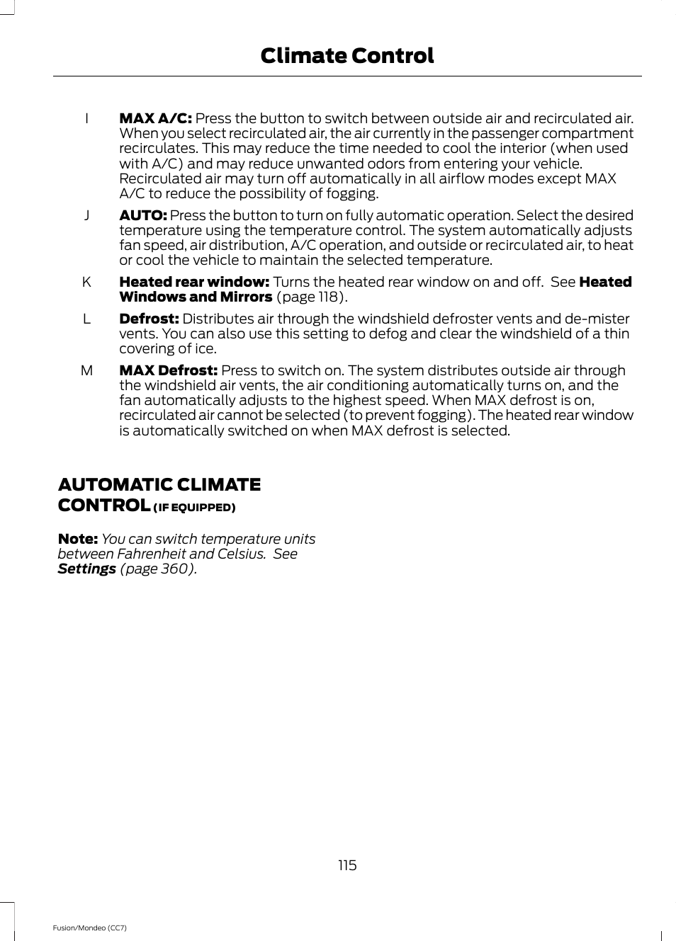 Automatic climate control, Climate control | FORD 2014 Fusion Hybrid v.2 User Manual | Page 118 / 478
