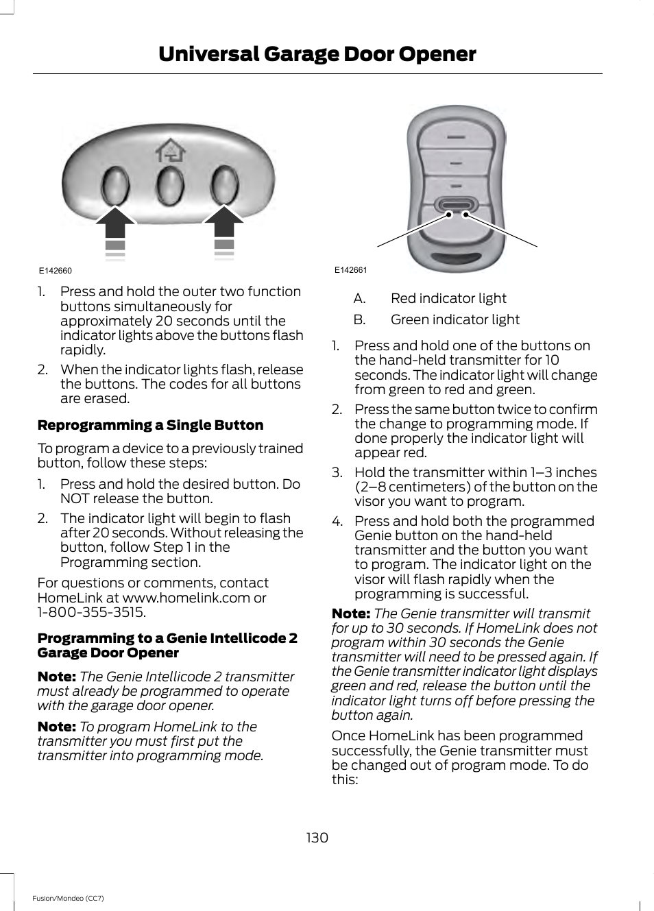 Universal garage door opener | FORD 2014 Fusion Hybrid v.2 User Manual | Page 133 / 478