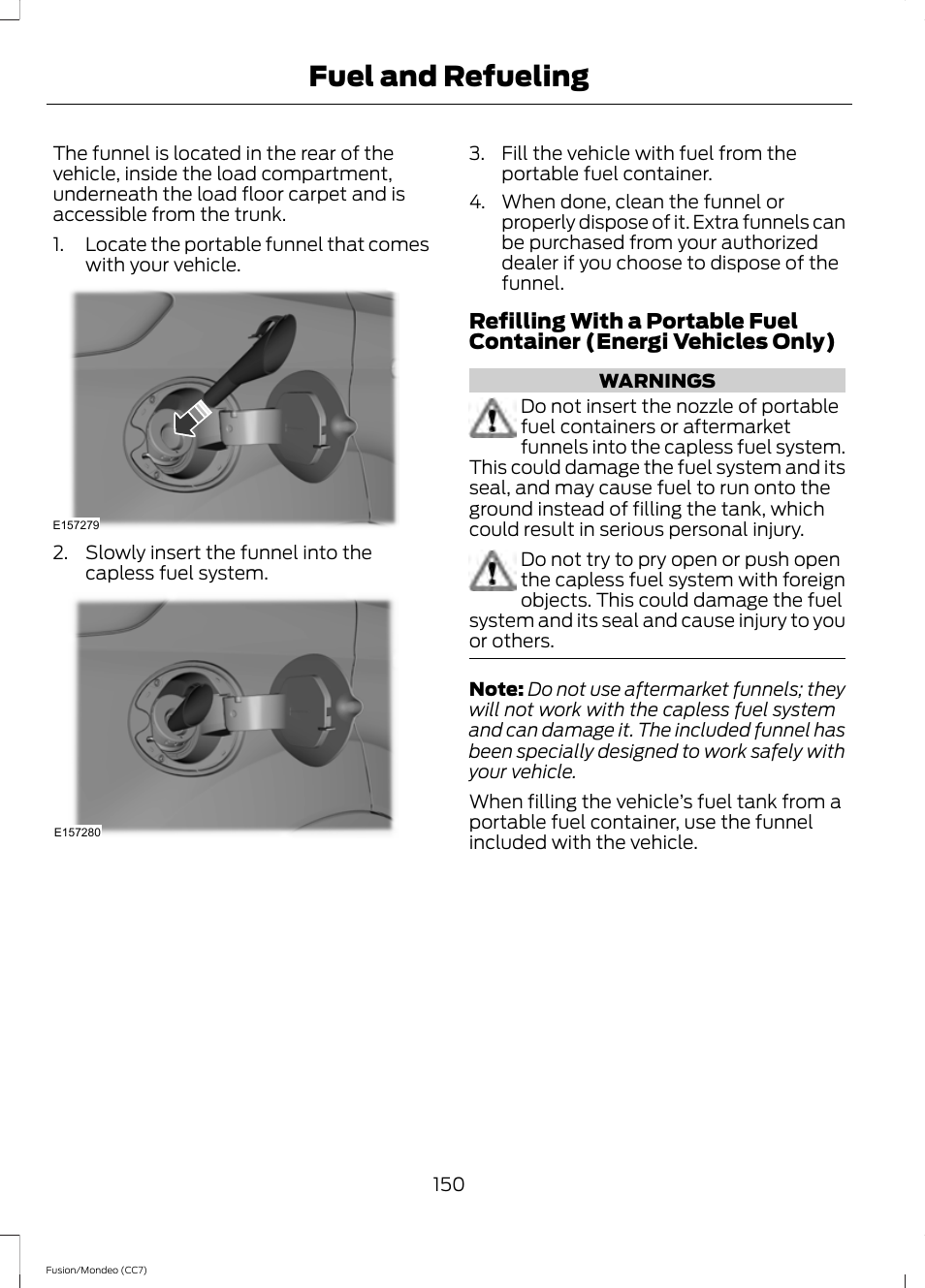 Fuel and refueling | FORD 2014 Fusion Hybrid v.2 User Manual | Page 153 / 478