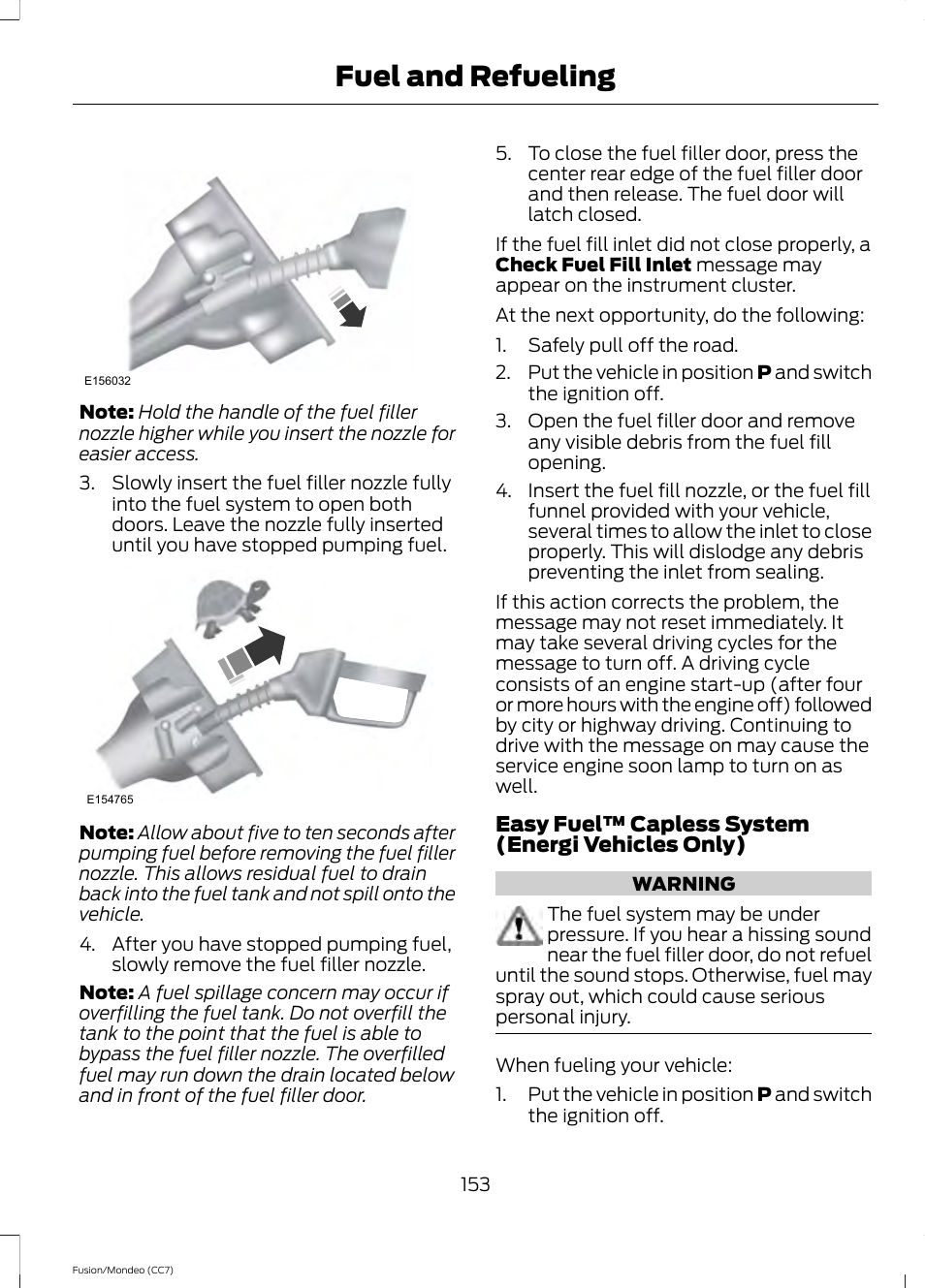 Fuel and refueling | FORD 2014 Fusion Hybrid v.2 User Manual | Page 156 / 478