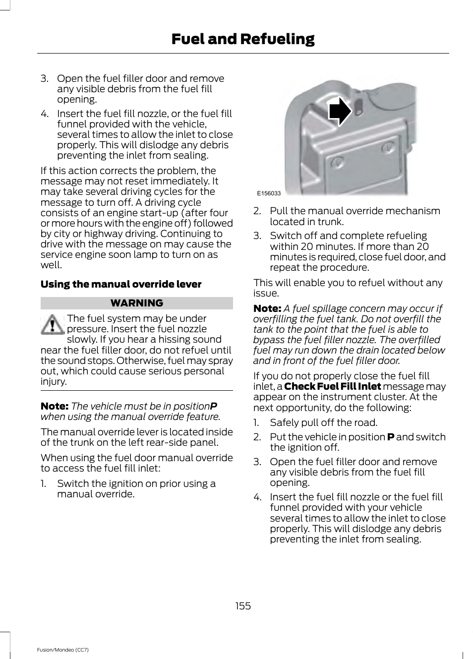 Fuel and refueling | FORD 2014 Fusion Hybrid v.2 User Manual | Page 158 / 478