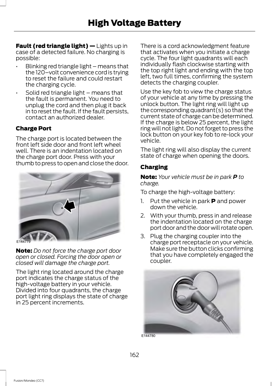 High voltage battery | FORD 2014 Fusion Hybrid v.2 User Manual | Page 165 / 478