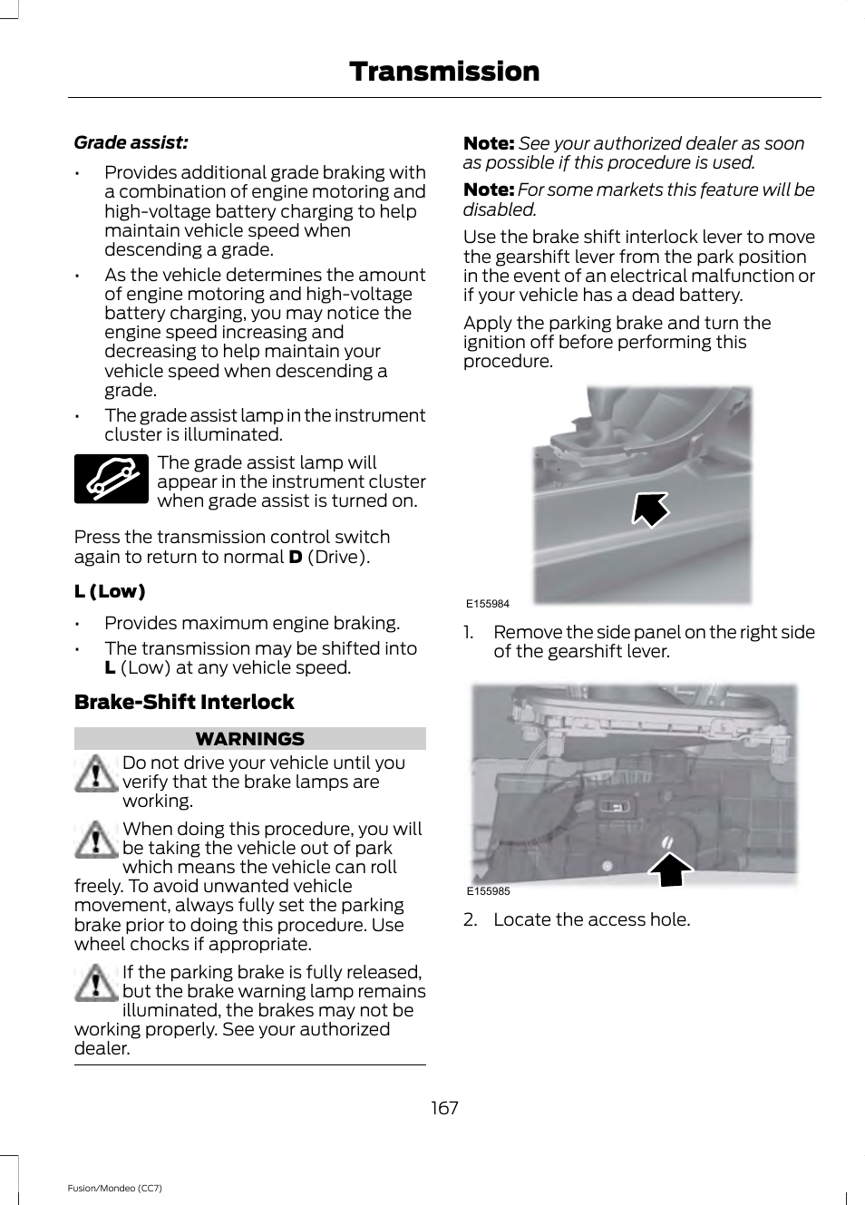 Transmission | FORD 2014 Fusion Hybrid v.2 User Manual | Page 170 / 478
