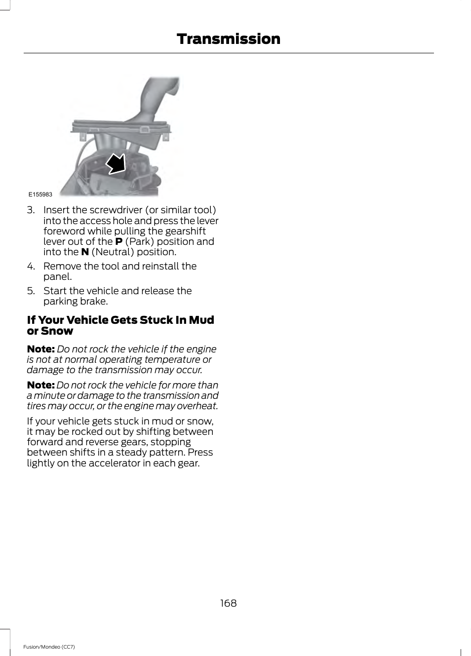 Transmission | FORD 2014 Fusion Hybrid v.2 User Manual | Page 171 / 478