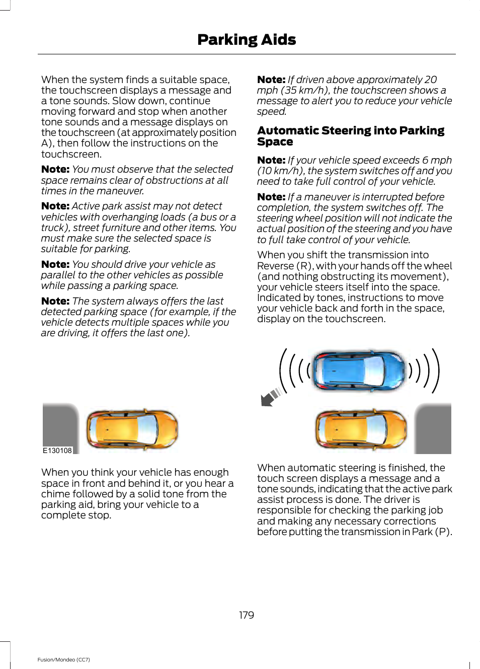 Parking aids | FORD 2014 Fusion Hybrid v.2 User Manual | Page 182 / 478