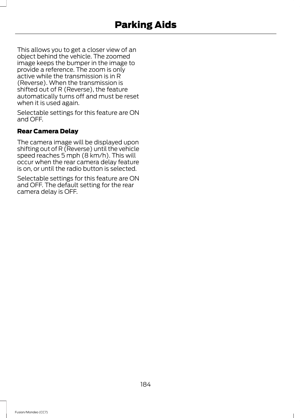 Parking aids | FORD 2014 Fusion Hybrid v.2 User Manual | Page 187 / 478