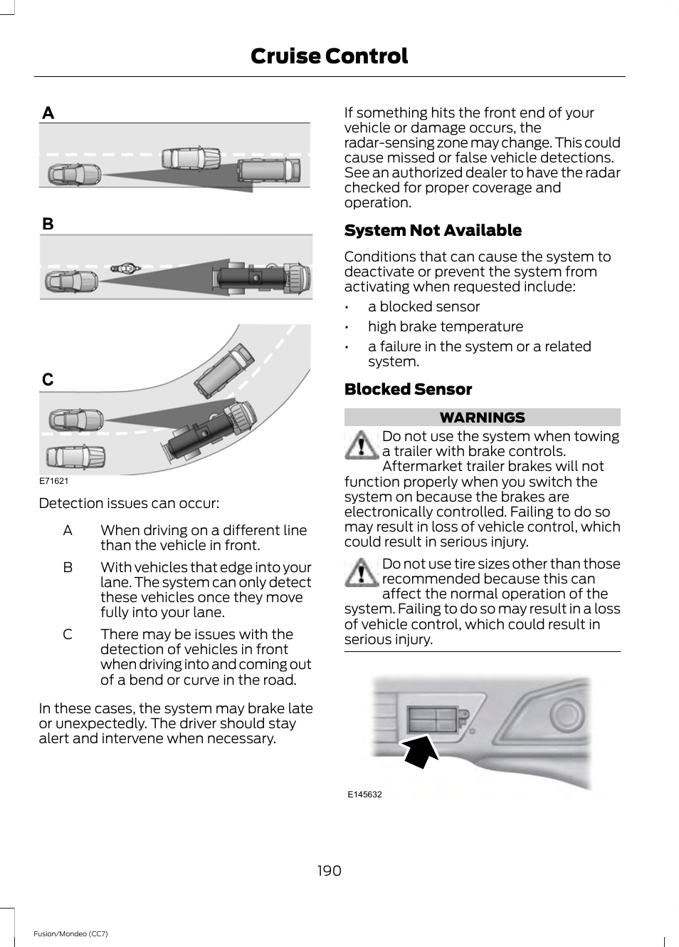 Cruise control | FORD 2014 Fusion Hybrid v.2 User Manual | Page 193 / 478
