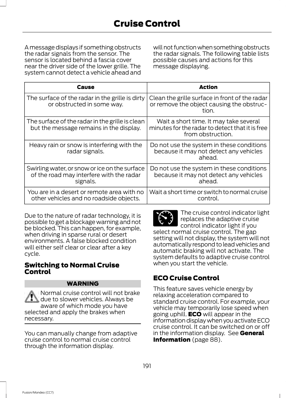 Cruise control | FORD 2014 Fusion Hybrid v.2 User Manual | Page 194 / 478