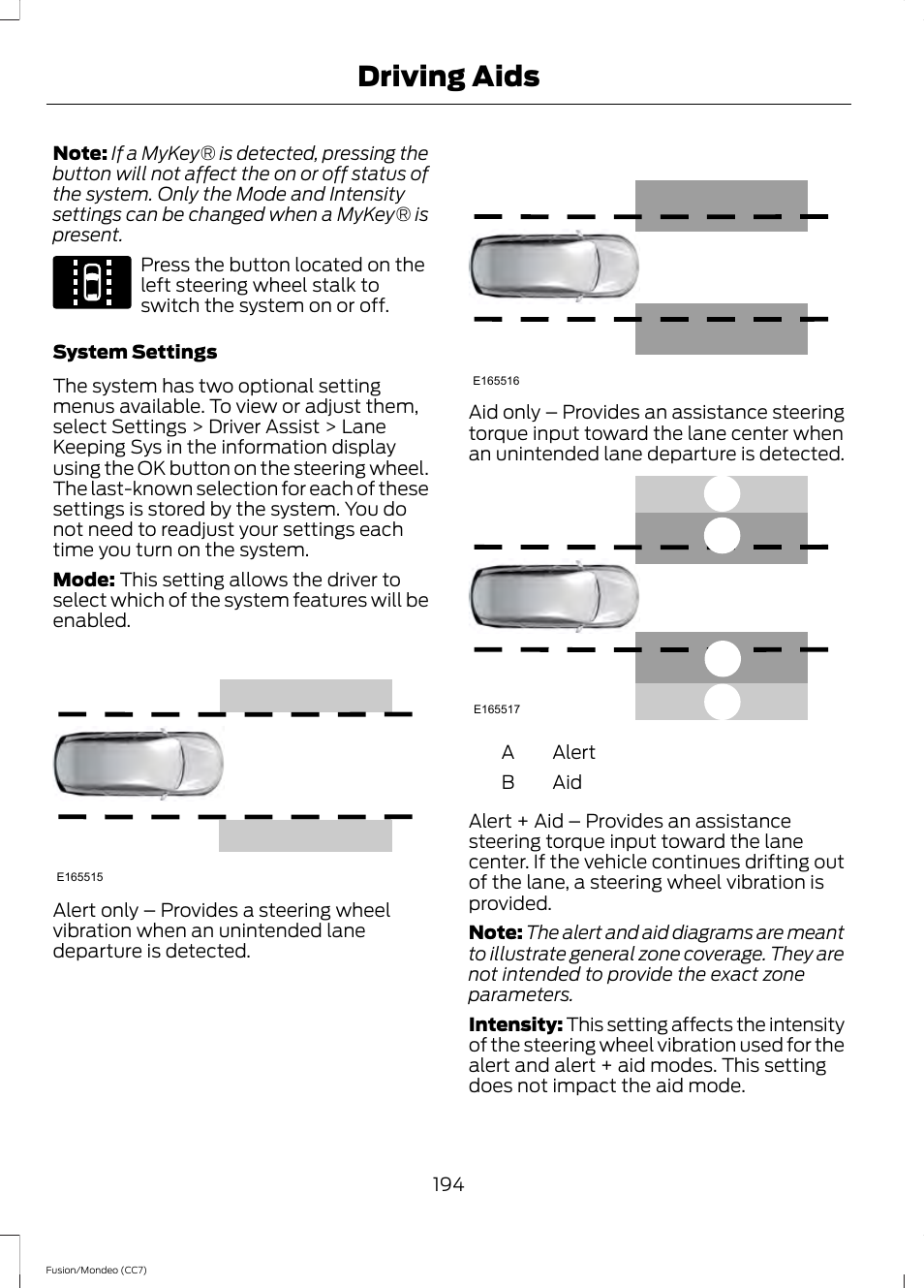 Driving aids, Ab a b | FORD 2014 Fusion Hybrid v.2 User Manual | Page 197 / 478