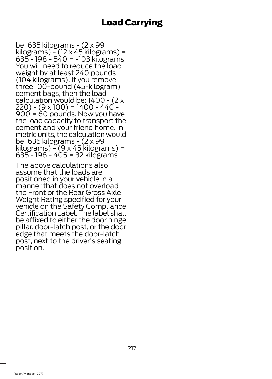 Load carrying | FORD 2014 Fusion Hybrid v.2 User Manual | Page 215 / 478