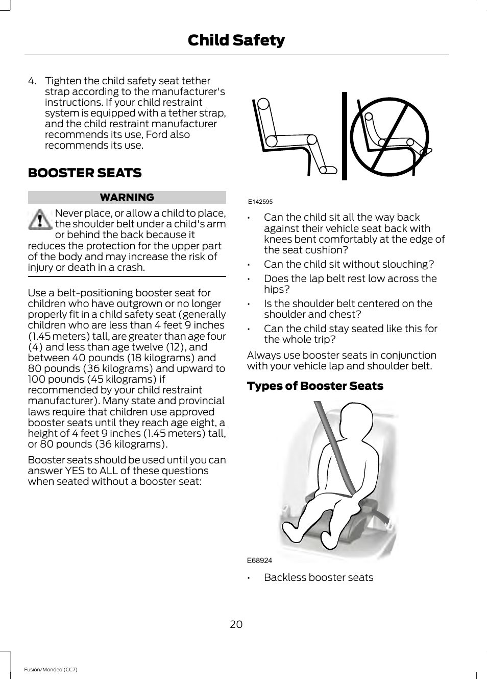 Booster seats, Child safety | FORD 2014 Fusion Hybrid v.2 User Manual | Page 23 / 478