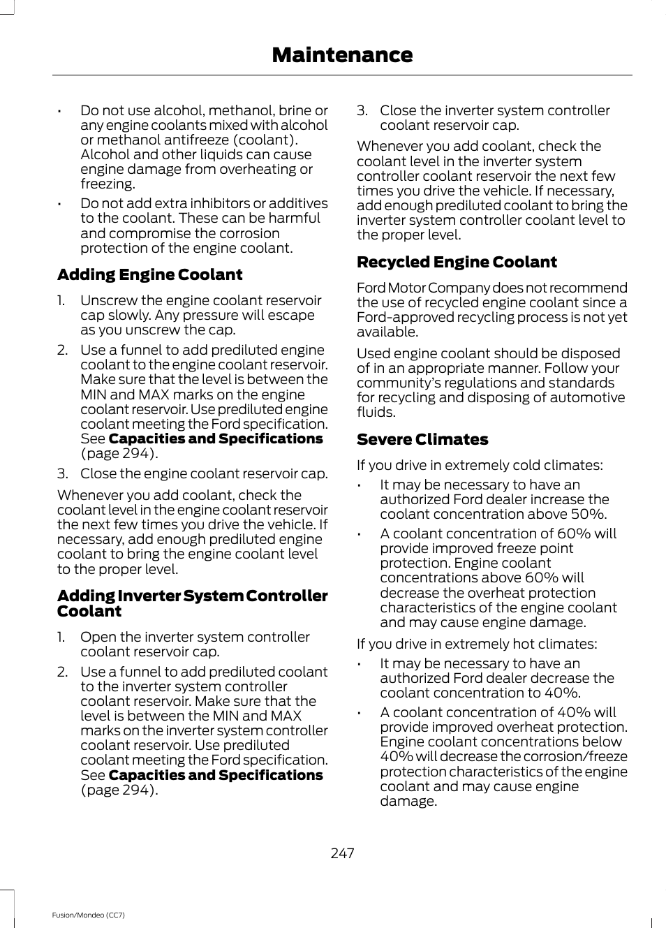 Maintenance | FORD 2014 Fusion Hybrid v.2 User Manual | Page 250 / 478