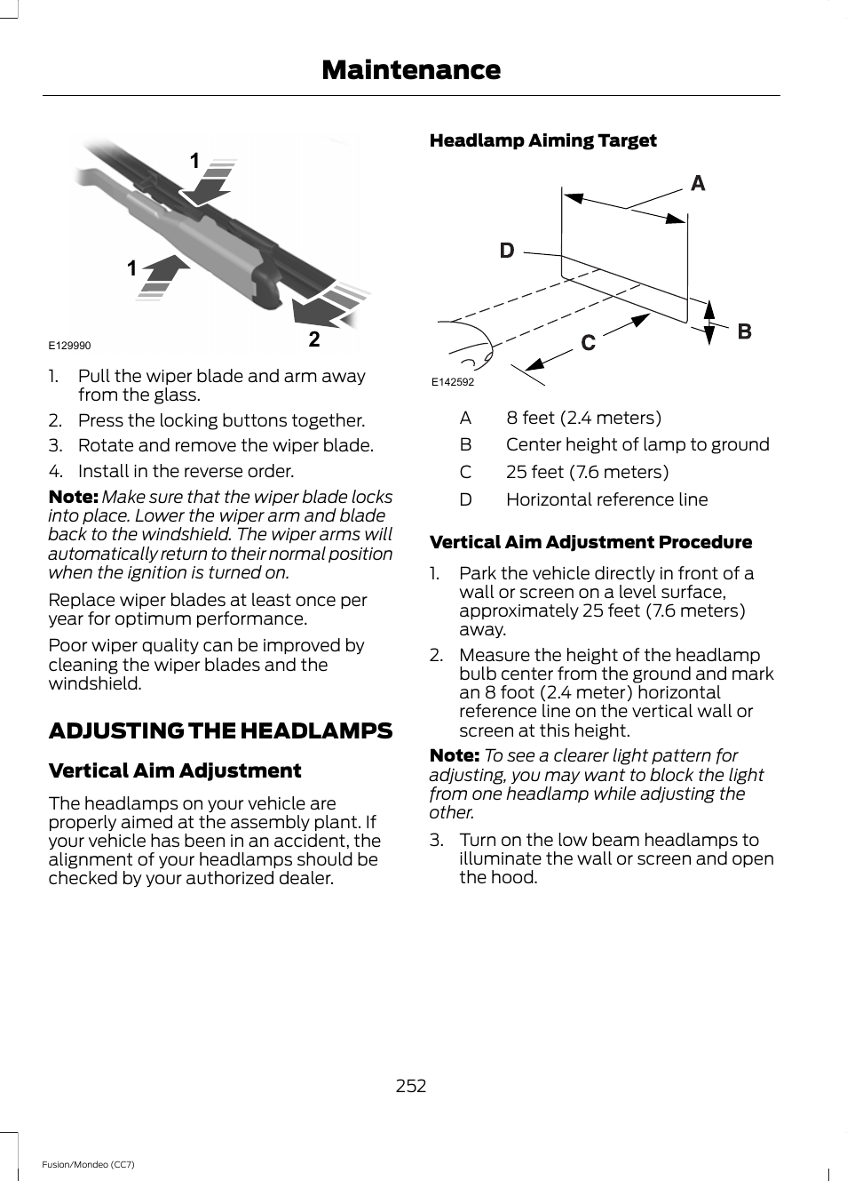 Adjusting the headlamps, Maintenance | FORD 2014 Fusion Hybrid v.2 User Manual | Page 255 / 478