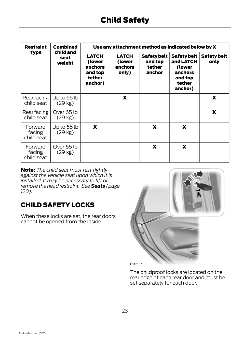 Child safety locks, Child safety | FORD 2014 Fusion Hybrid v.2 User Manual | Page 26 / 478