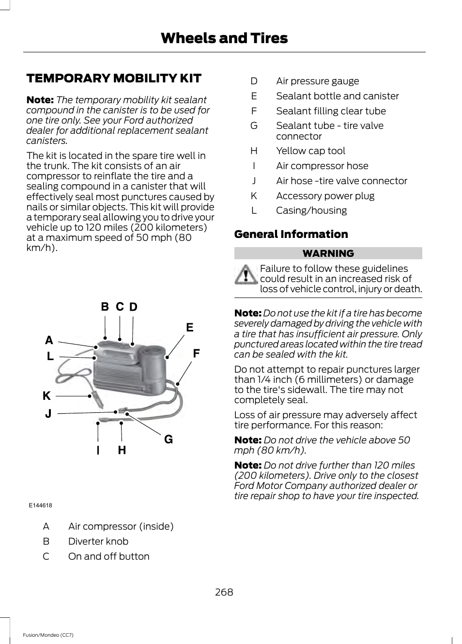 Wheels and tires, Temporary mobility kit | FORD 2014 Fusion Hybrid v.2 User Manual | Page 271 / 478