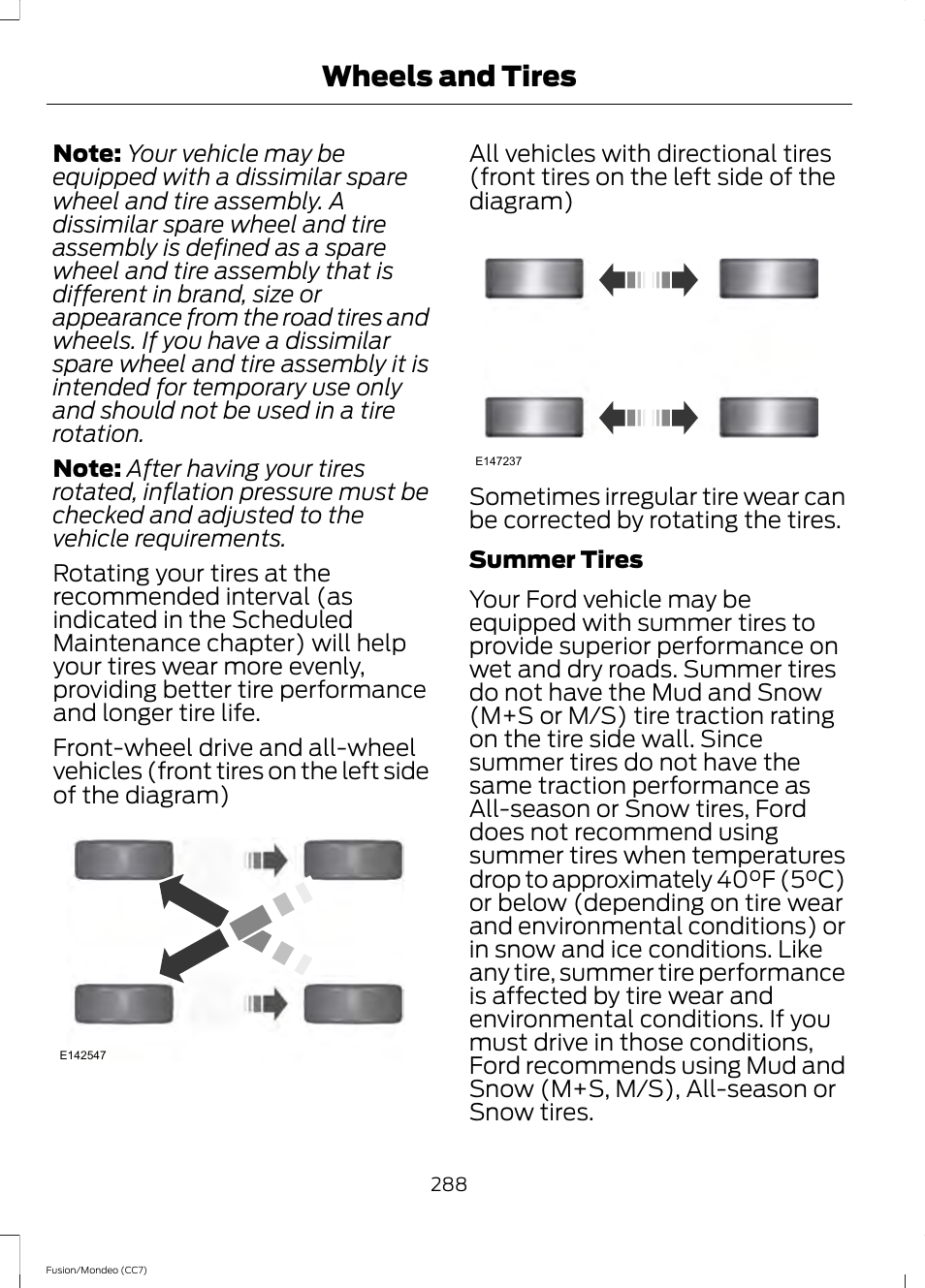 Wheels and tires | FORD 2014 Fusion Hybrid v.2 User Manual | Page 291 / 478