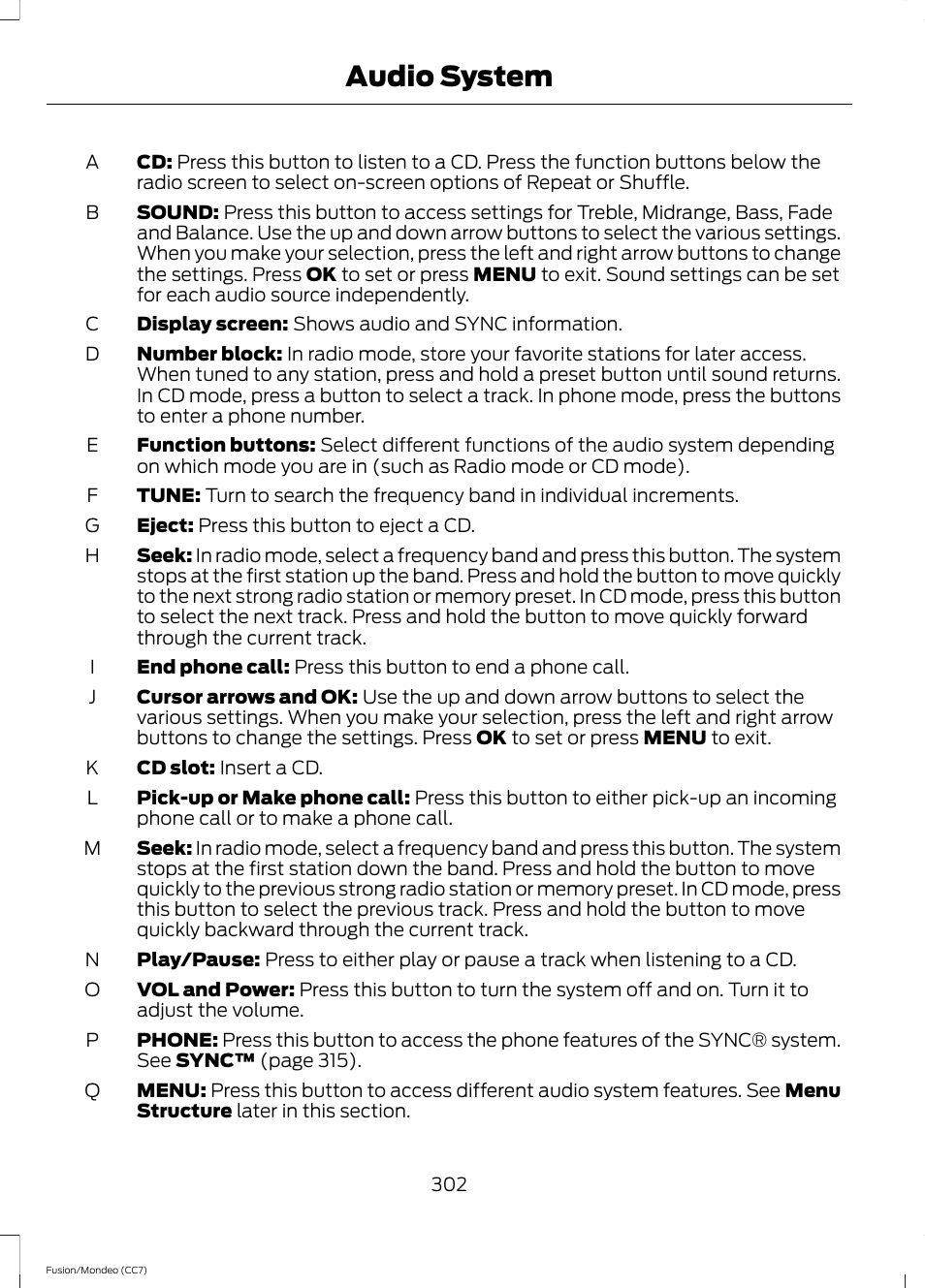 Audio system | FORD 2014 Fusion Hybrid v.2 User Manual | Page 305 / 478