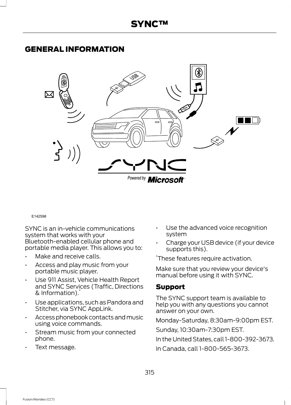 Sync, General information | FORD 2014 Fusion Hybrid v.2 User Manual | Page 318 / 478