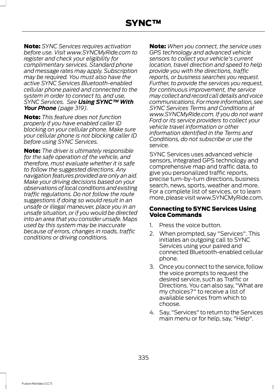 Sync | FORD 2014 Fusion Hybrid v.2 User Manual | Page 338 / 478
