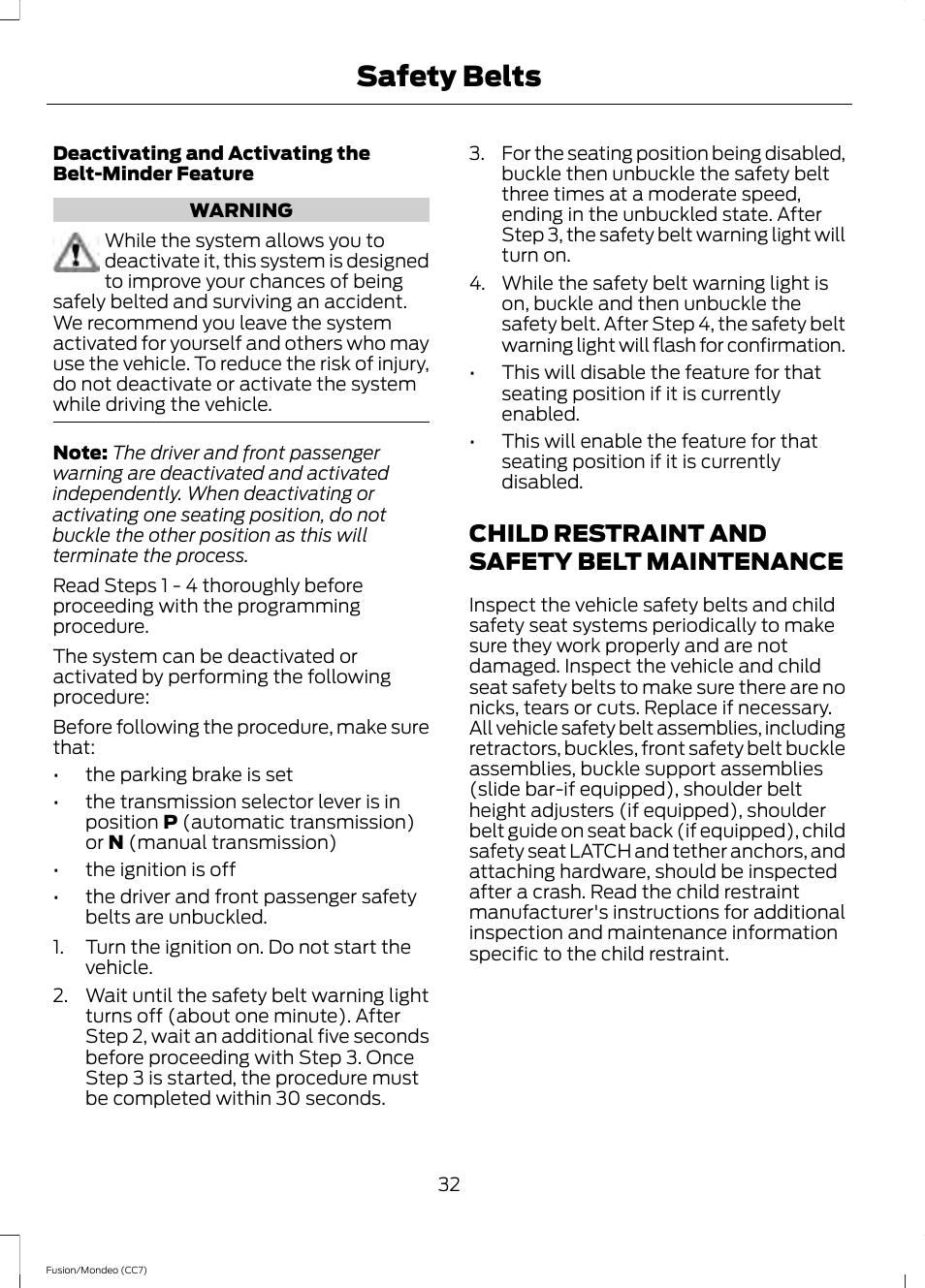 Child restraint and safety belt maintenance, Child restraint and safety belt, Maintenance | Safety belts | FORD 2014 Fusion Hybrid v.2 User Manual | Page 35 / 478