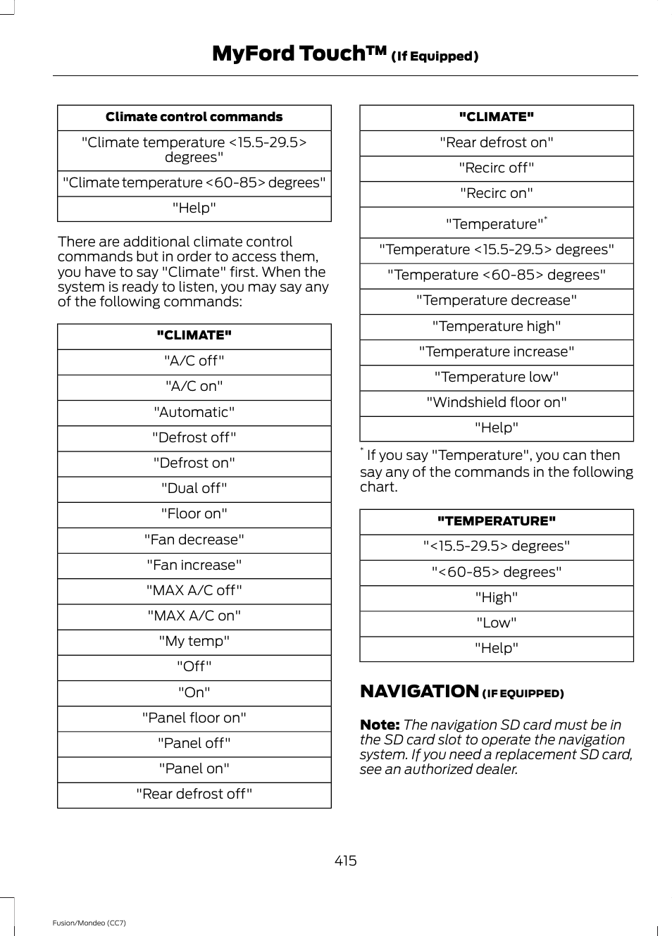 Navigation, Myford touch | FORD 2014 Fusion Hybrid v.2 User Manual | Page 418 / 478