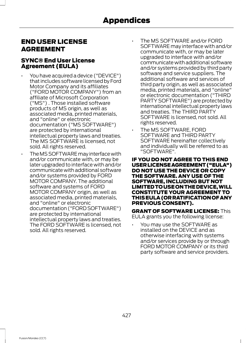Appendices, End user license agreement | FORD 2014 Fusion Hybrid v.2 User Manual | Page 430 / 478