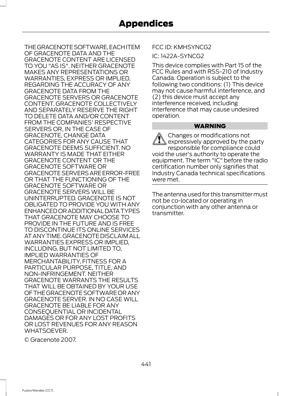 Appendices | FORD 2014 Fusion Hybrid v.2 User Manual | Page 444 / 478