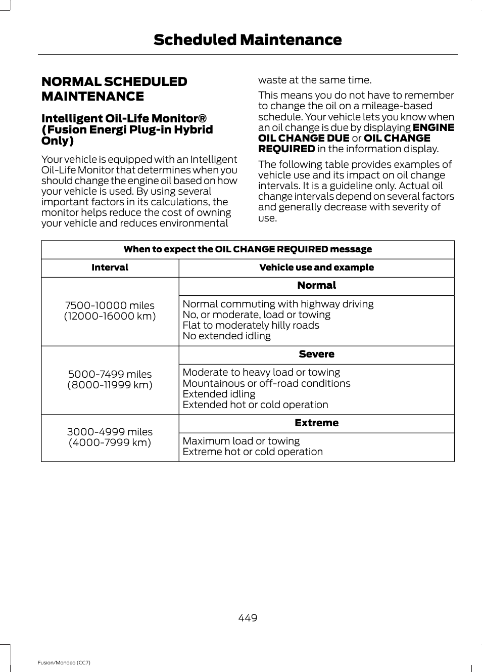 Normal scheduled maintenance, Scheduled maintenance | FORD 2014 Fusion Hybrid v.2 User Manual | Page 452 / 478