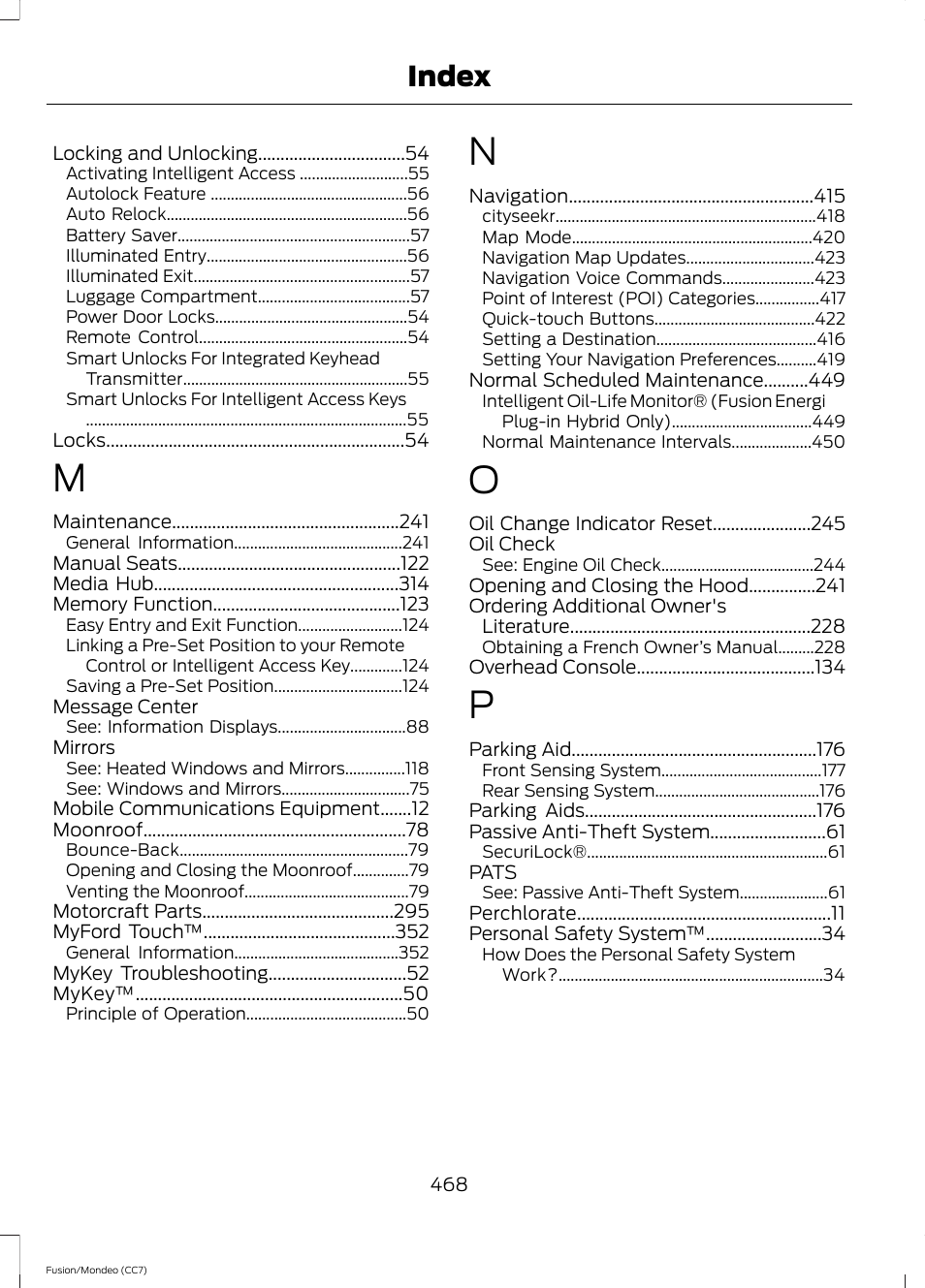 Index | FORD 2014 Fusion Hybrid v.2 User Manual | Page 471 / 478