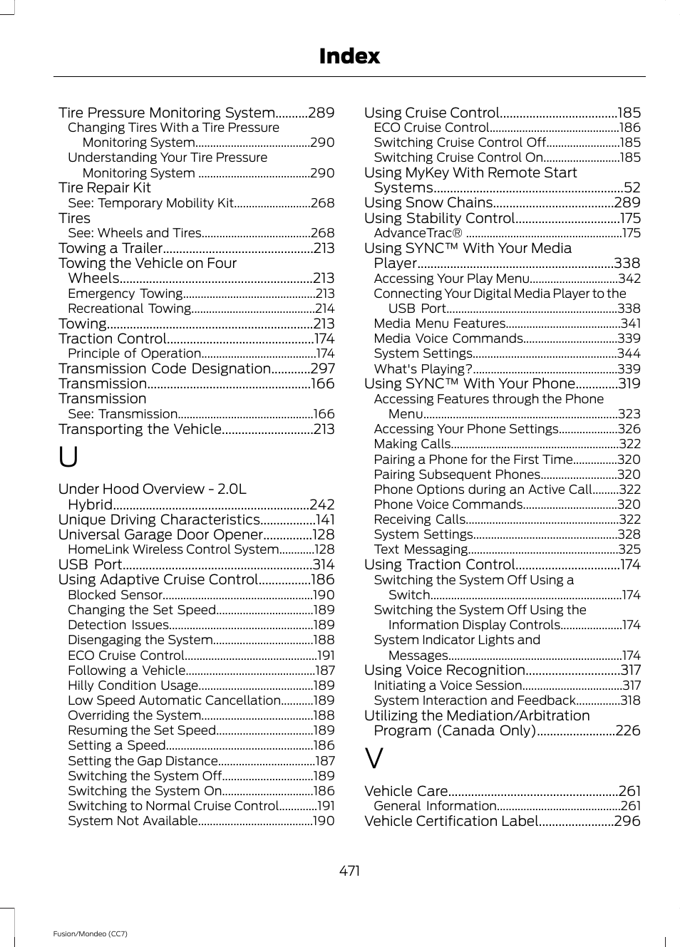 Index | FORD 2014 Fusion Hybrid v.2 User Manual | Page 474 / 478