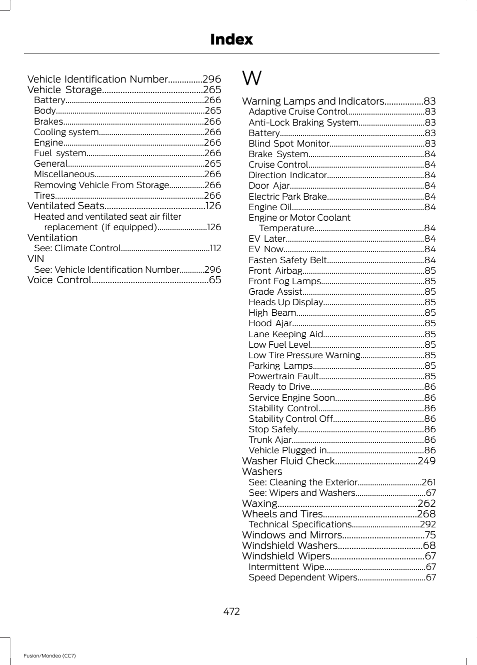 Index | FORD 2014 Fusion Hybrid v.2 User Manual | Page 475 / 478