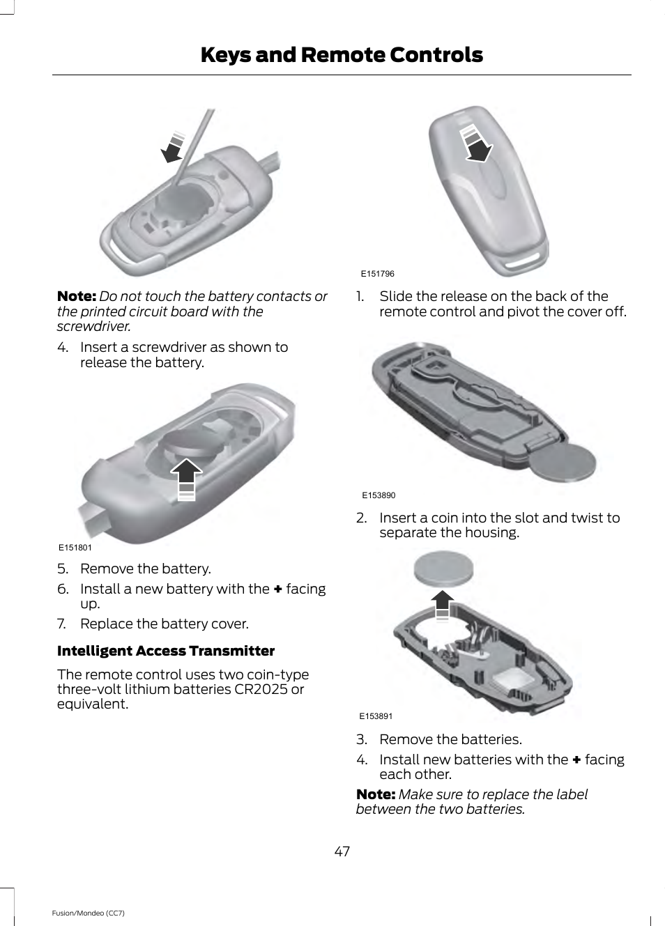Keys and remote controls | FORD 2014 Fusion Hybrid v.2 User Manual | Page 50 / 478