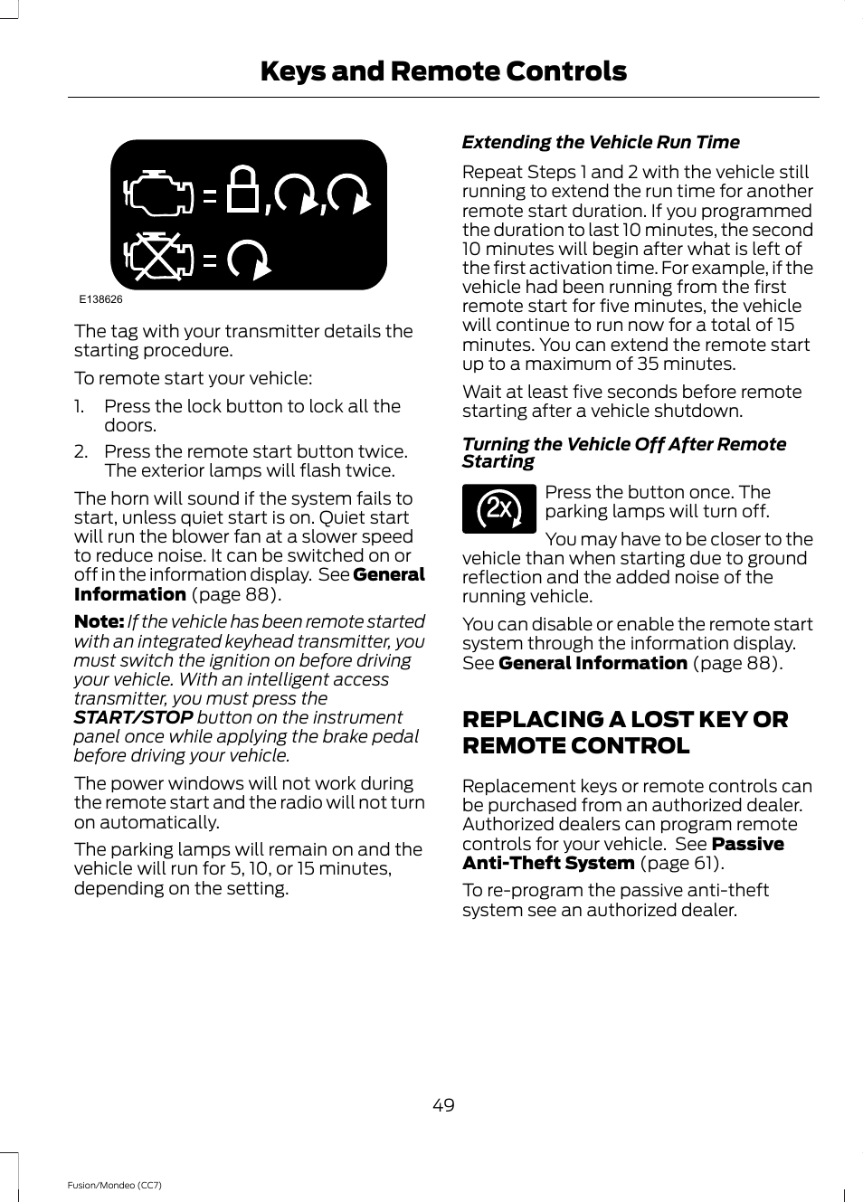 Replacing a lost key or remote control, Replacing a lost key or remote, Control | Keys and remote controls | FORD 2014 Fusion Hybrid v.2 User Manual | Page 52 / 478