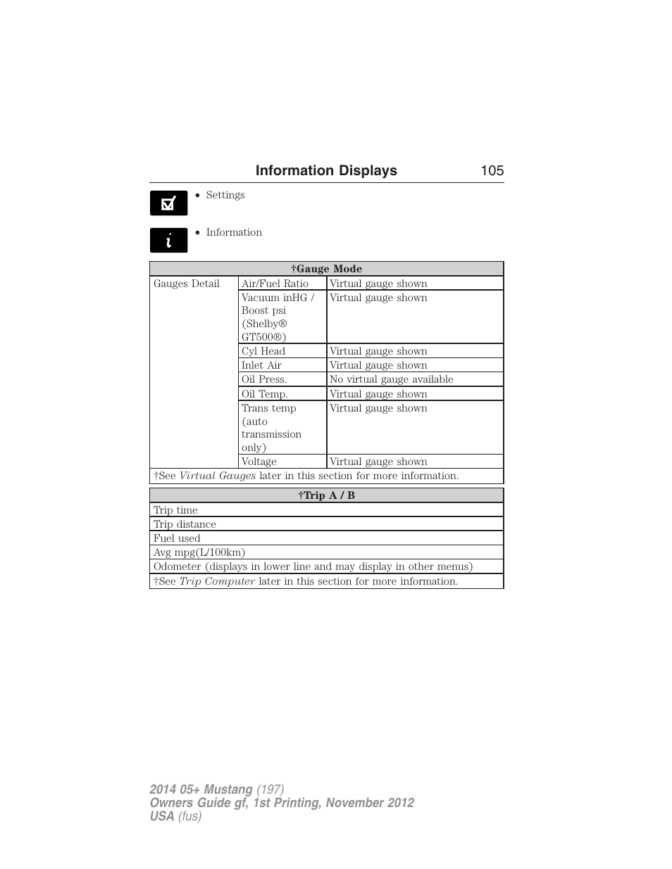 Information displays 105 | FORD 2014 Mustang v.1 User Manual | Page 106 / 461