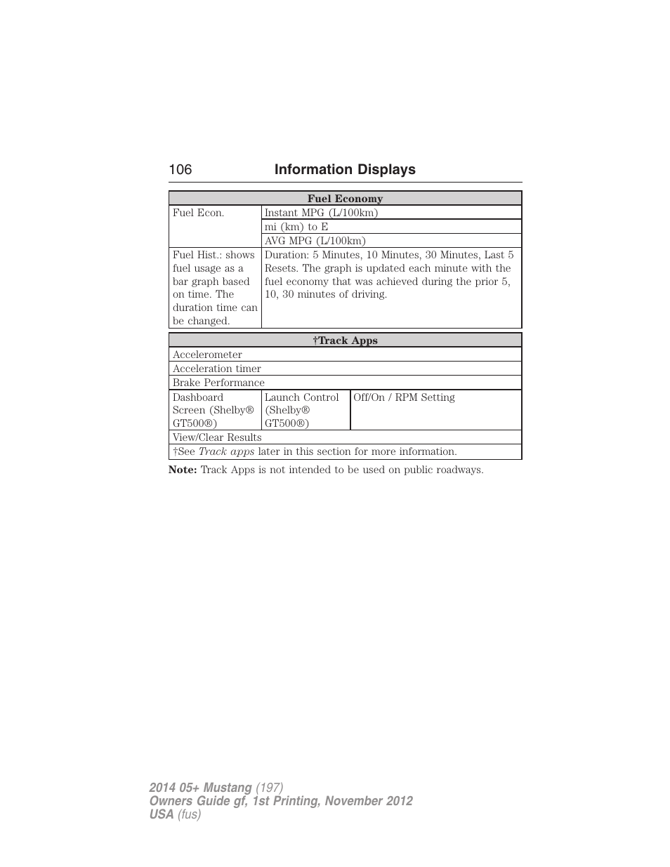 106 information displays | FORD 2014 Mustang v.1 User Manual | Page 107 / 461