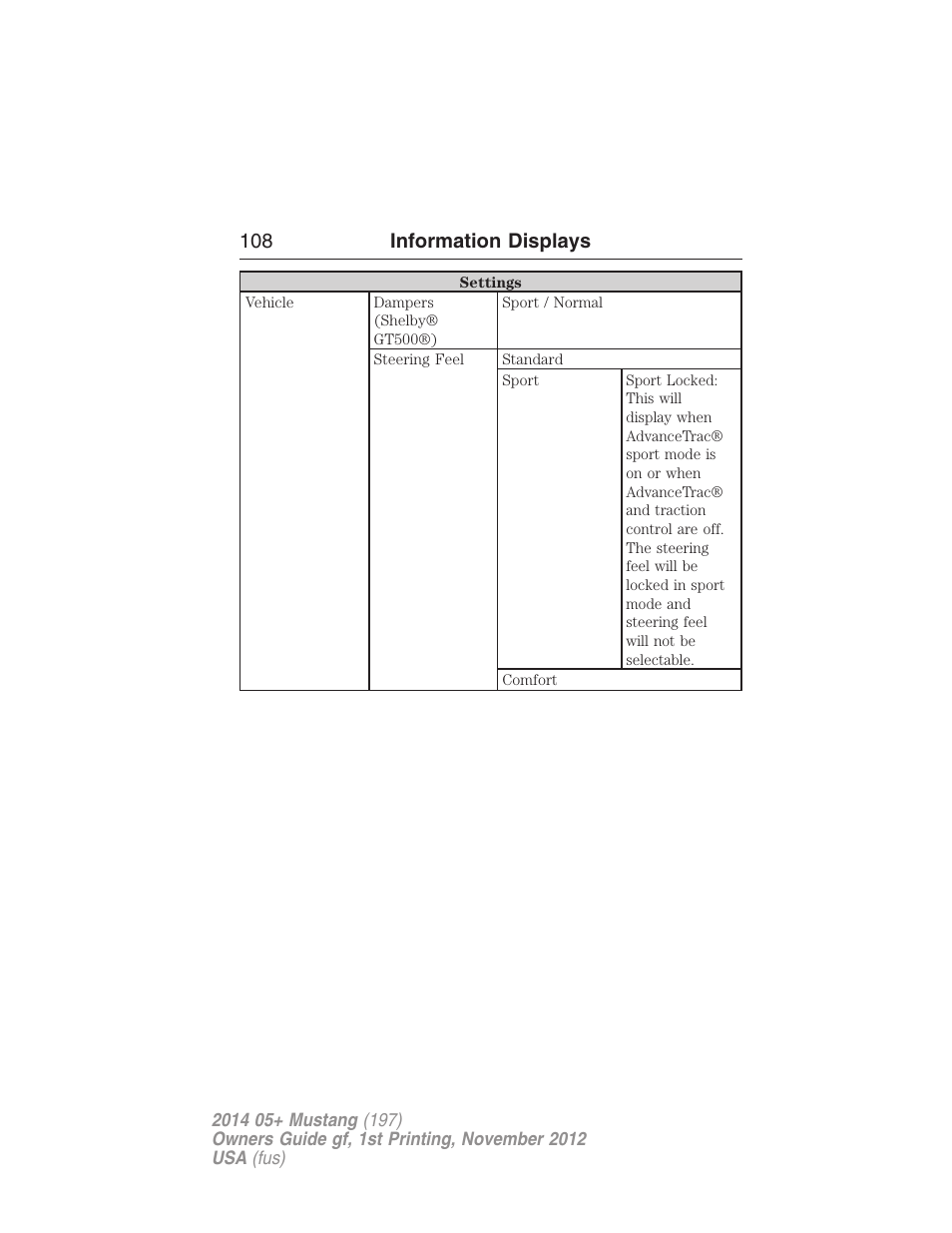 108 information displays | FORD 2014 Mustang v.1 User Manual | Page 109 / 461