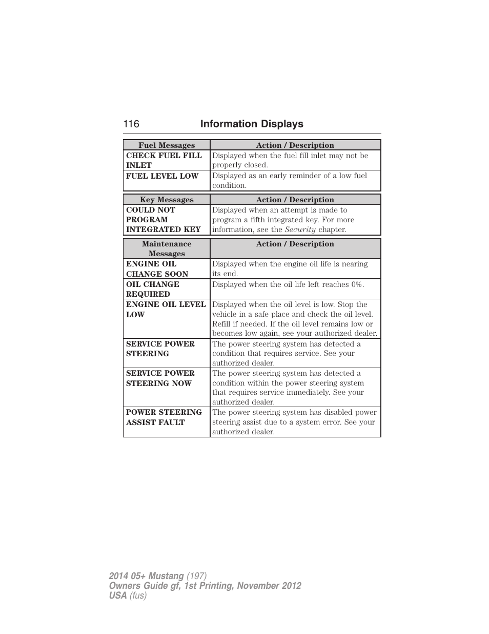 116 information displays | FORD 2014 Mustang v.1 User Manual | Page 117 / 461