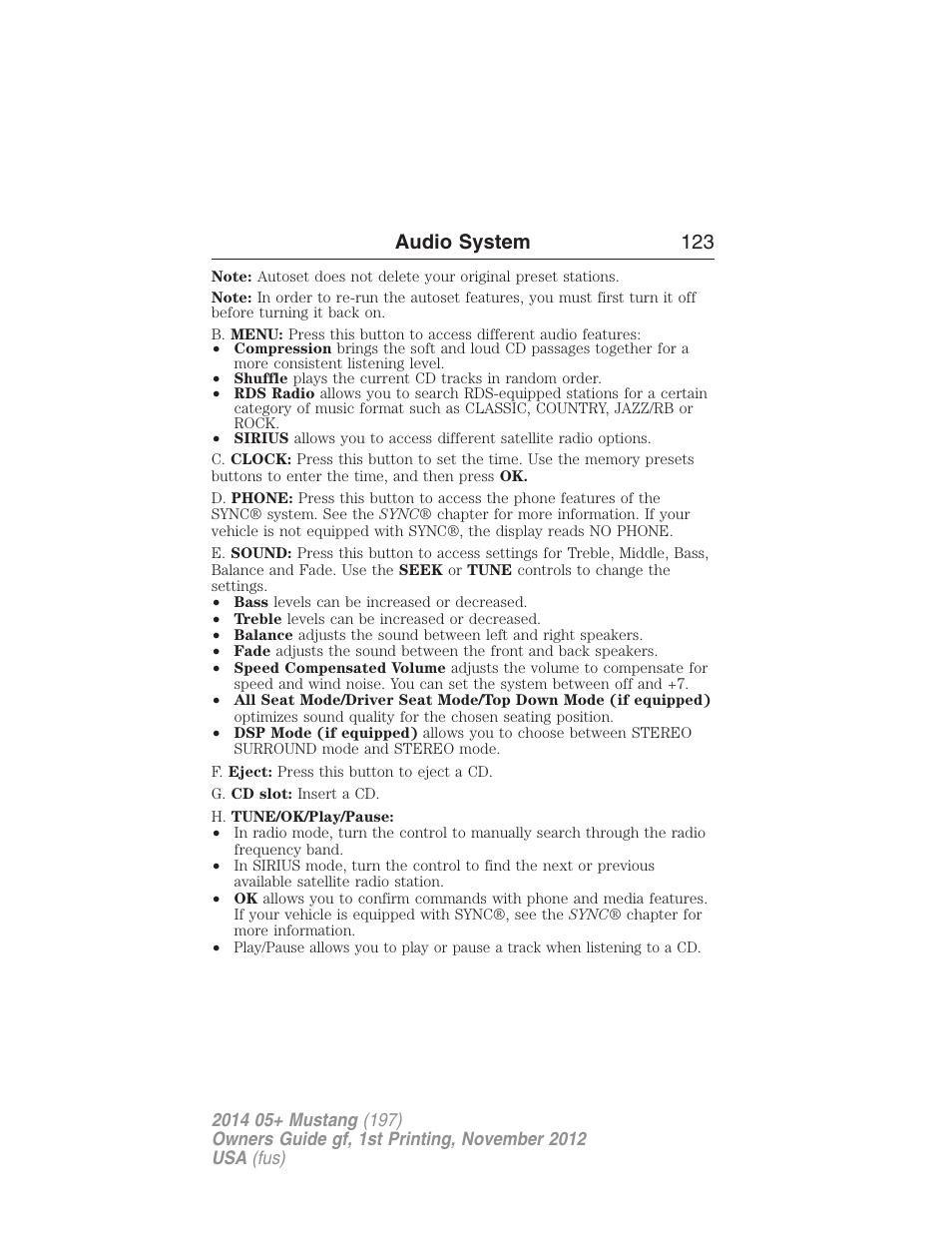 Audio system 123 | FORD 2014 Mustang v.1 User Manual | Page 124 / 461