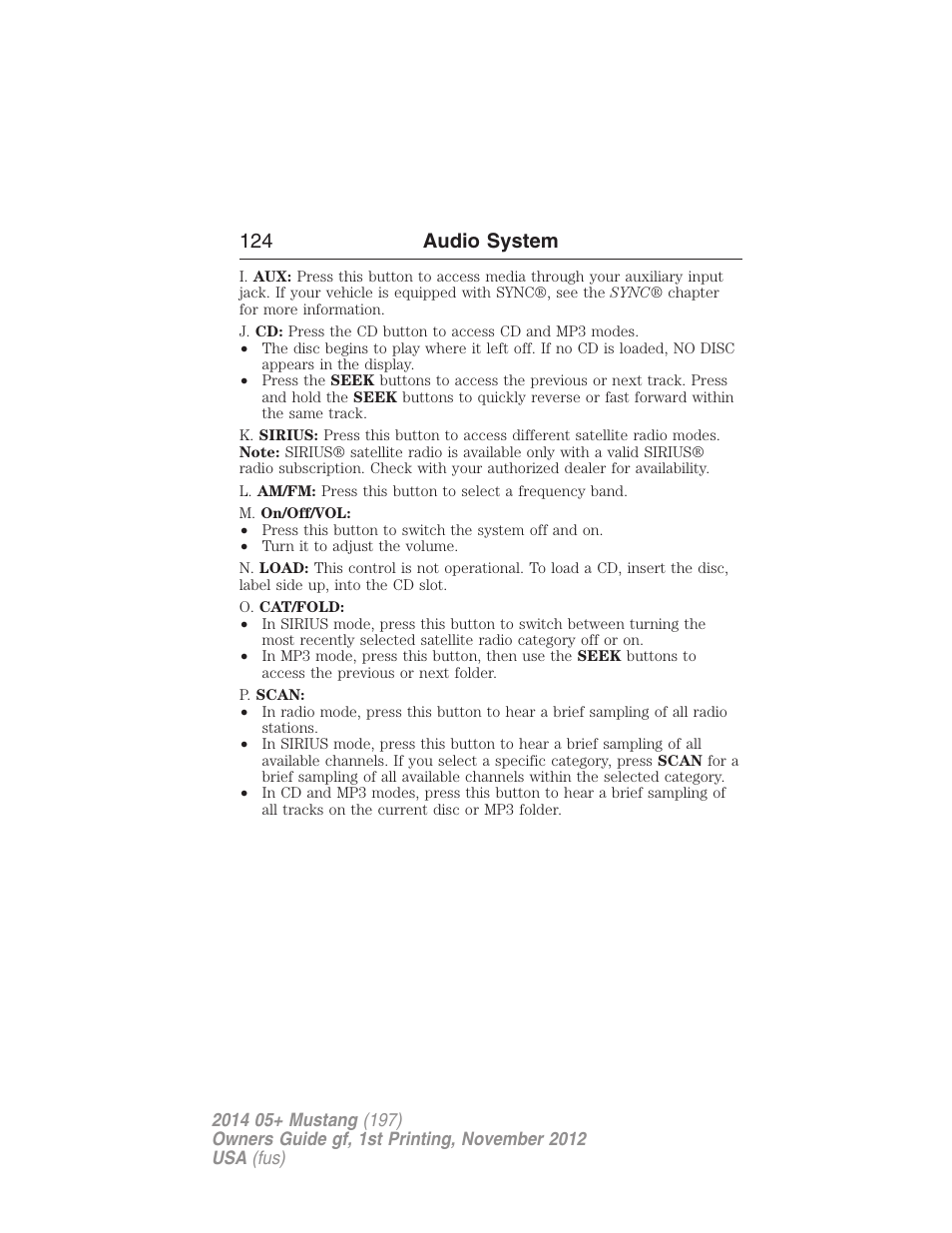 124 audio system | FORD 2014 Mustang v.1 User Manual | Page 125 / 461