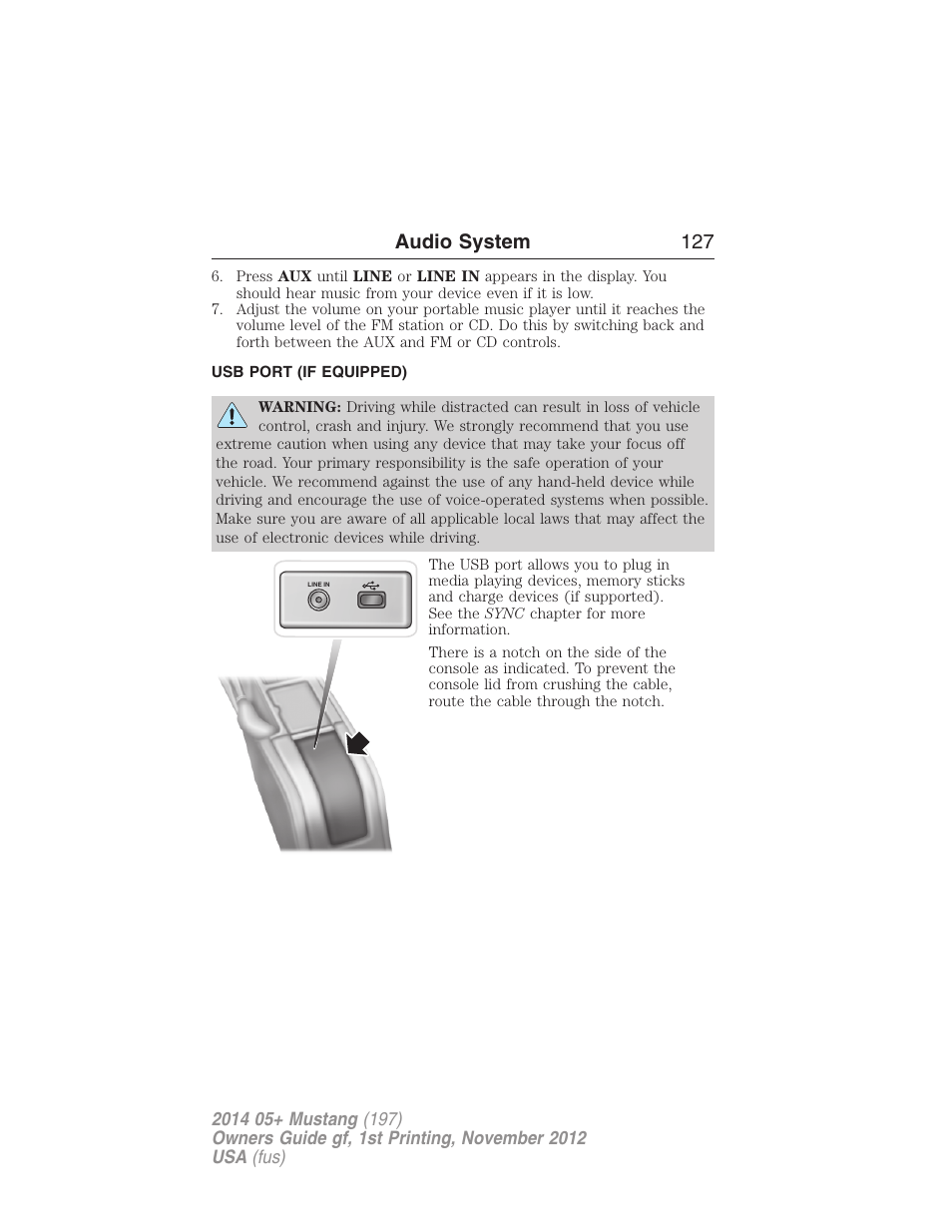 Usb port (if equipped), Usb port, Audio system 127 | FORD 2014 Mustang v.1 User Manual | Page 128 / 461