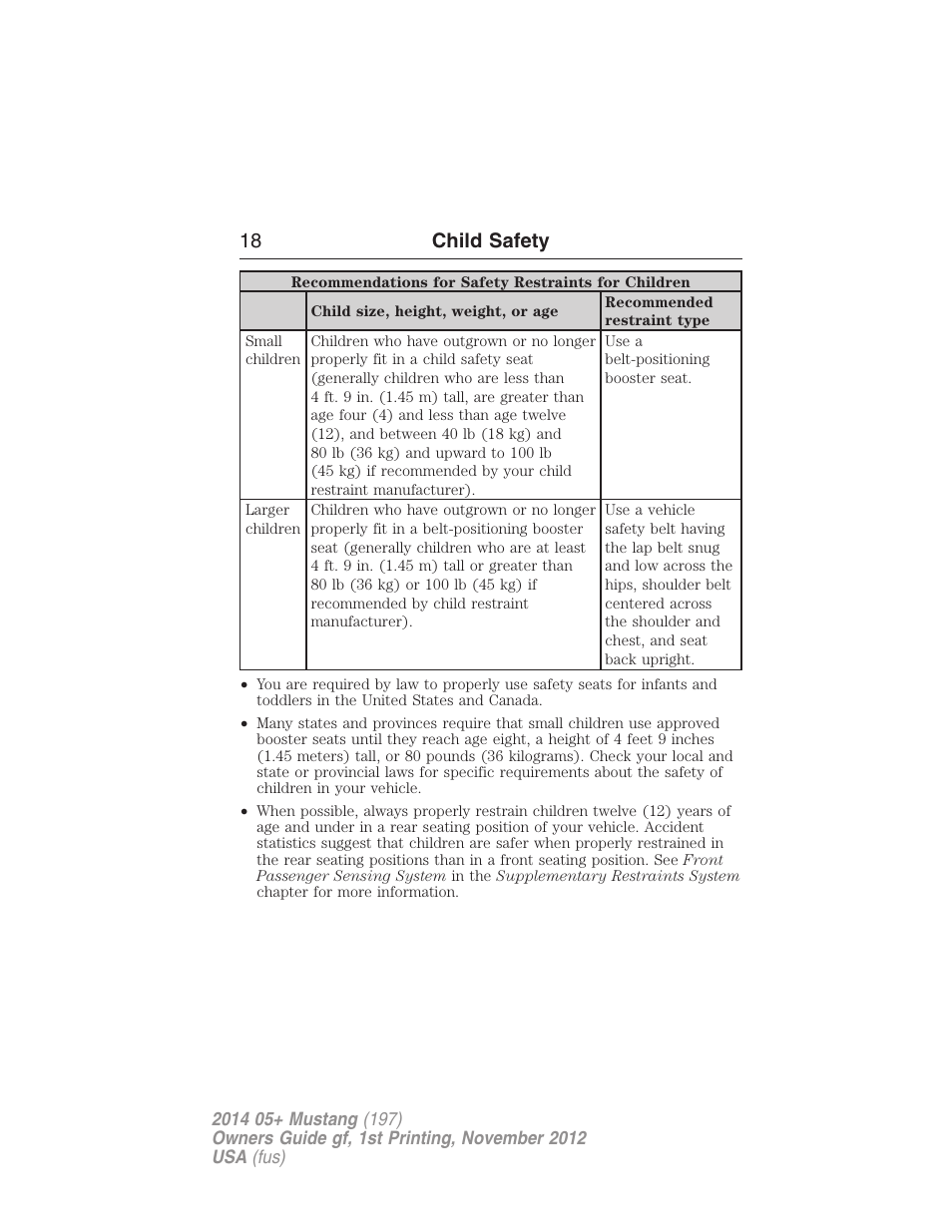 18 child safety | FORD 2014 Mustang v.1 User Manual | Page 19 / 461