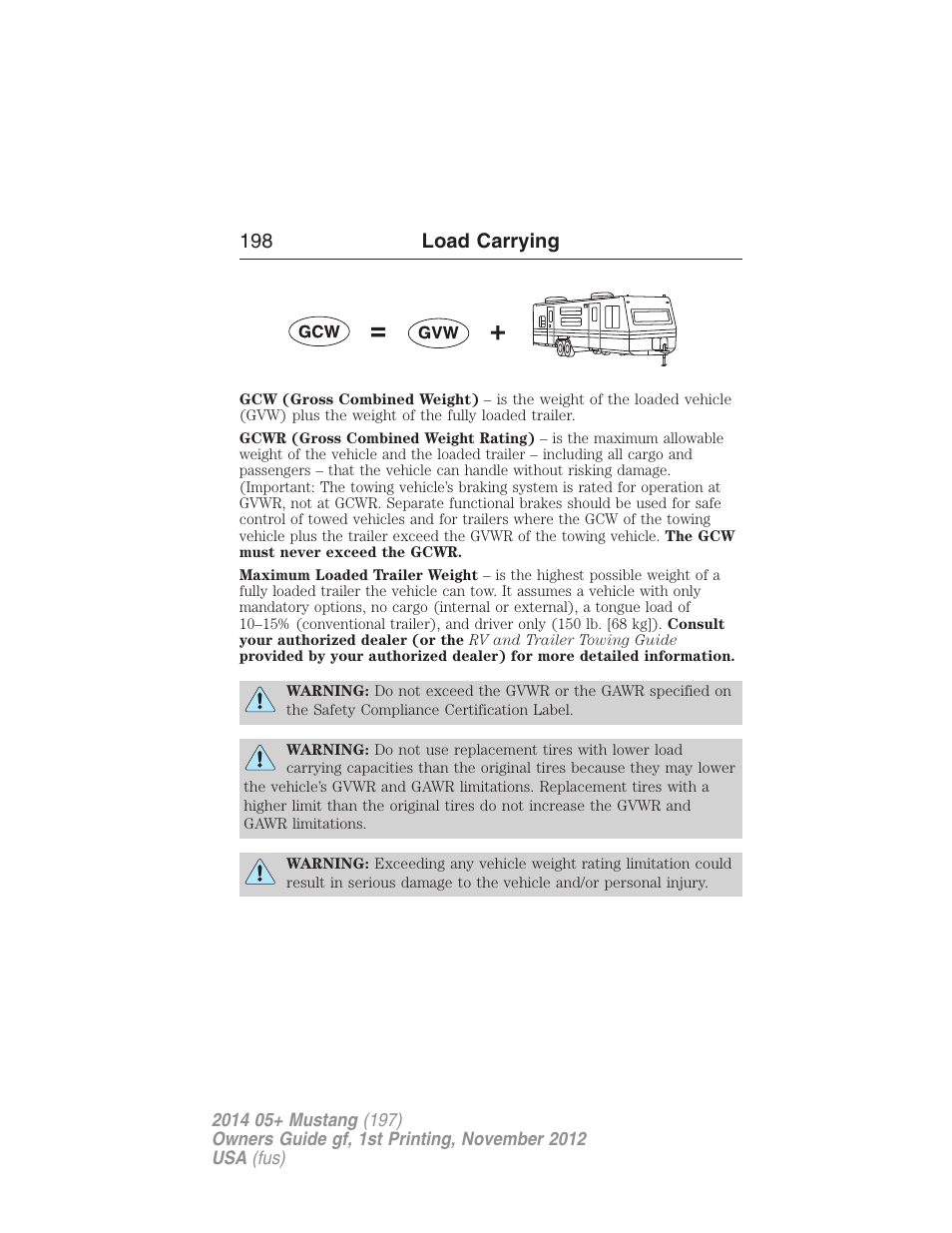 198 load carrying | FORD 2014 Mustang v.1 User Manual | Page 199 / 461