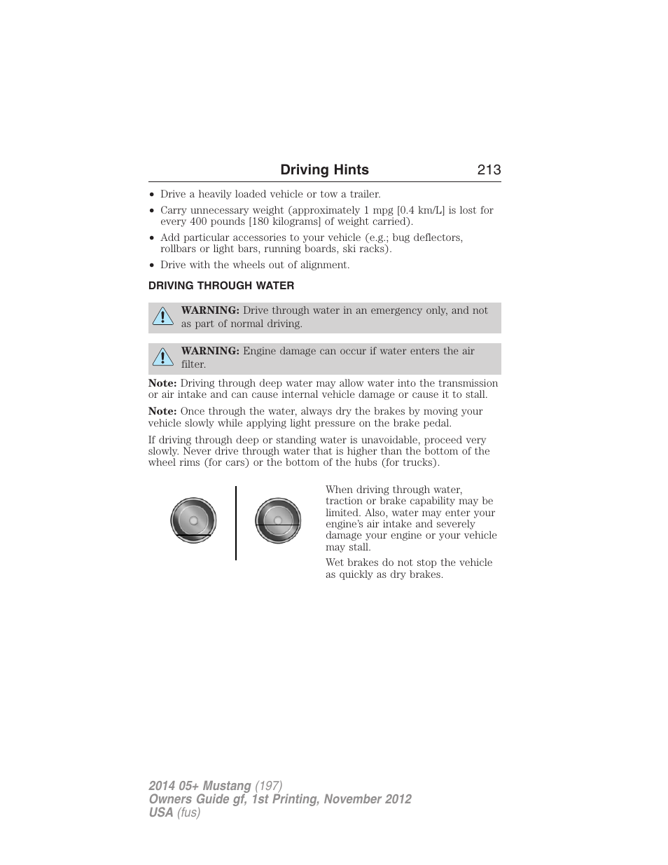 Driving through water, Driving hints 213 | FORD 2014 Mustang v.1 User Manual | Page 214 / 461