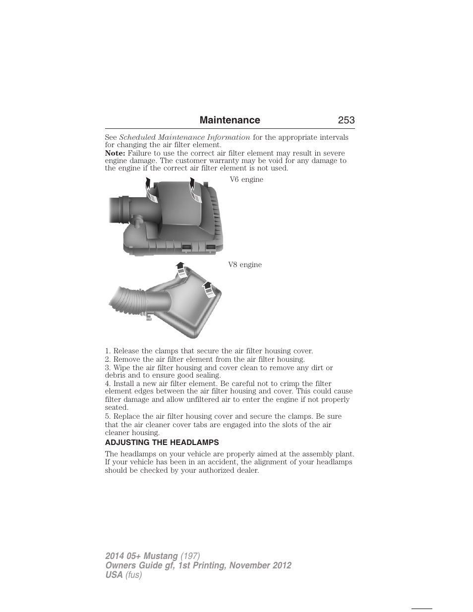 Adjusting the headlamps | FORD 2014 Mustang v.1 User Manual | Page 254 / 461